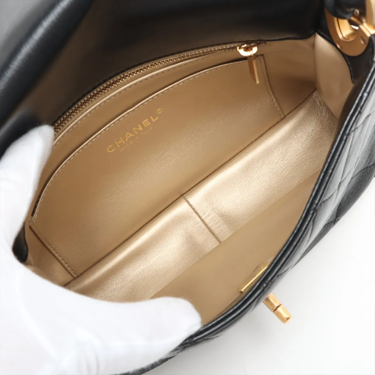 [Individually wrapped] Chanel Matelasse Lambskin Chain Shoulder Bag Black Gold Hardware UK68884L Random Plate — view 7
