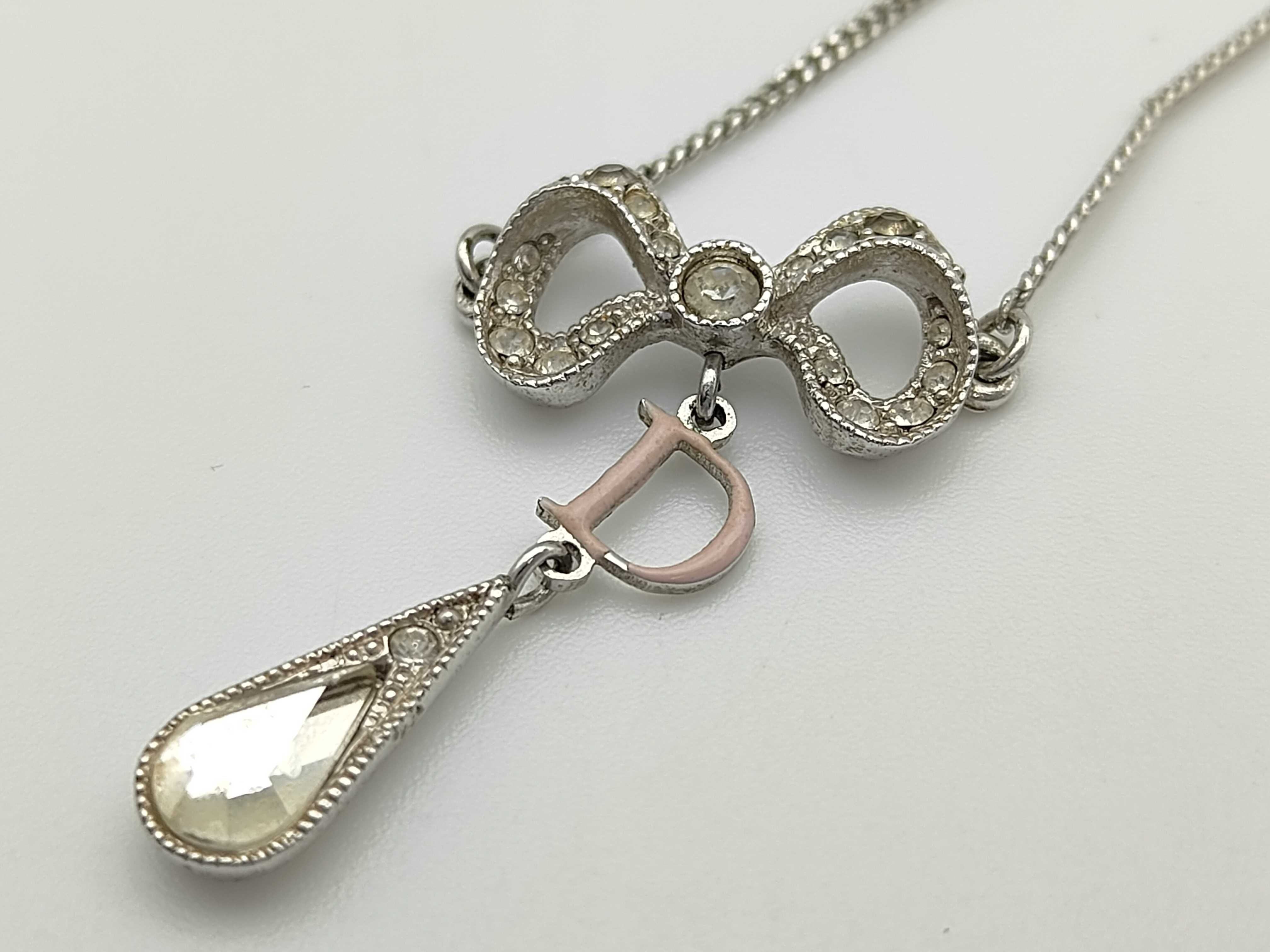Christian Rhinestone Ribbon Silver Necklace — view 3