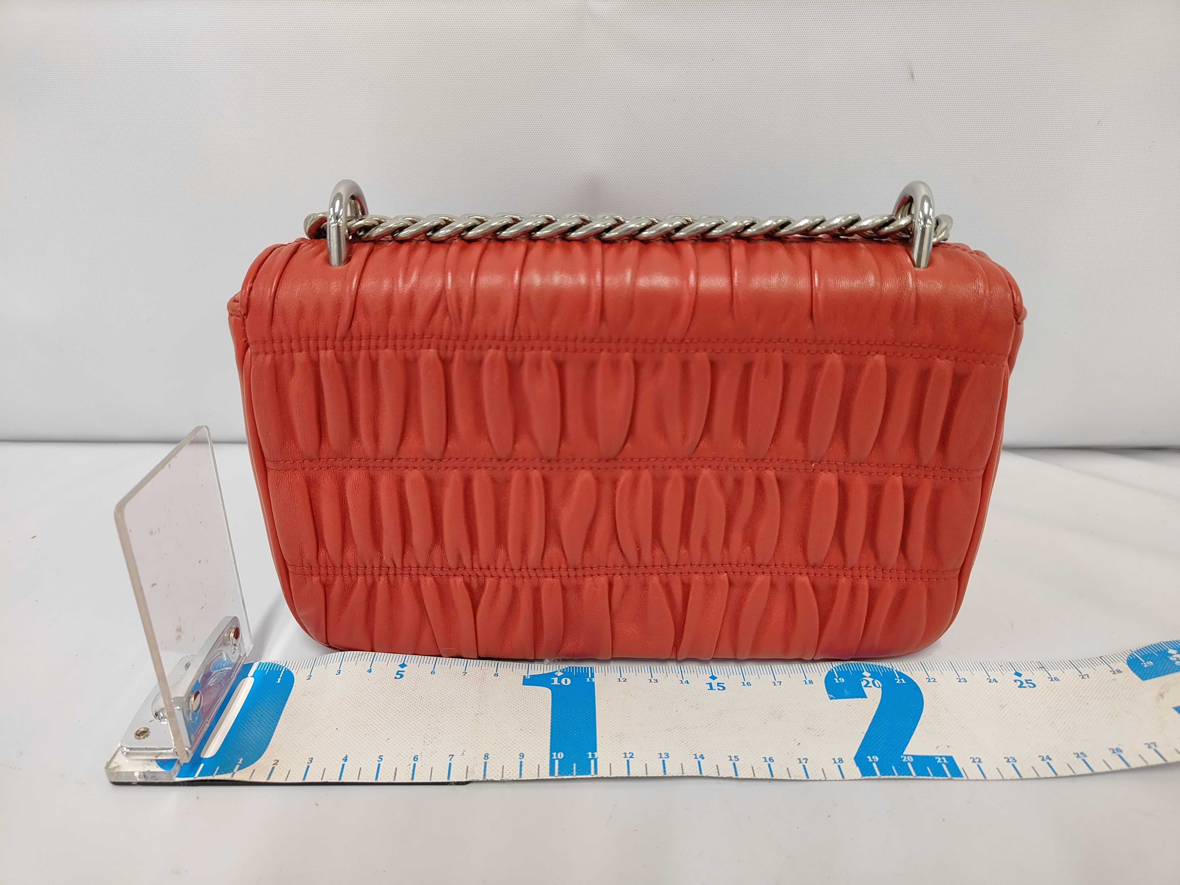 Small Chain Flap Bag in Red Nappa/Gaufré Leather with Silver Hardware — view 2
