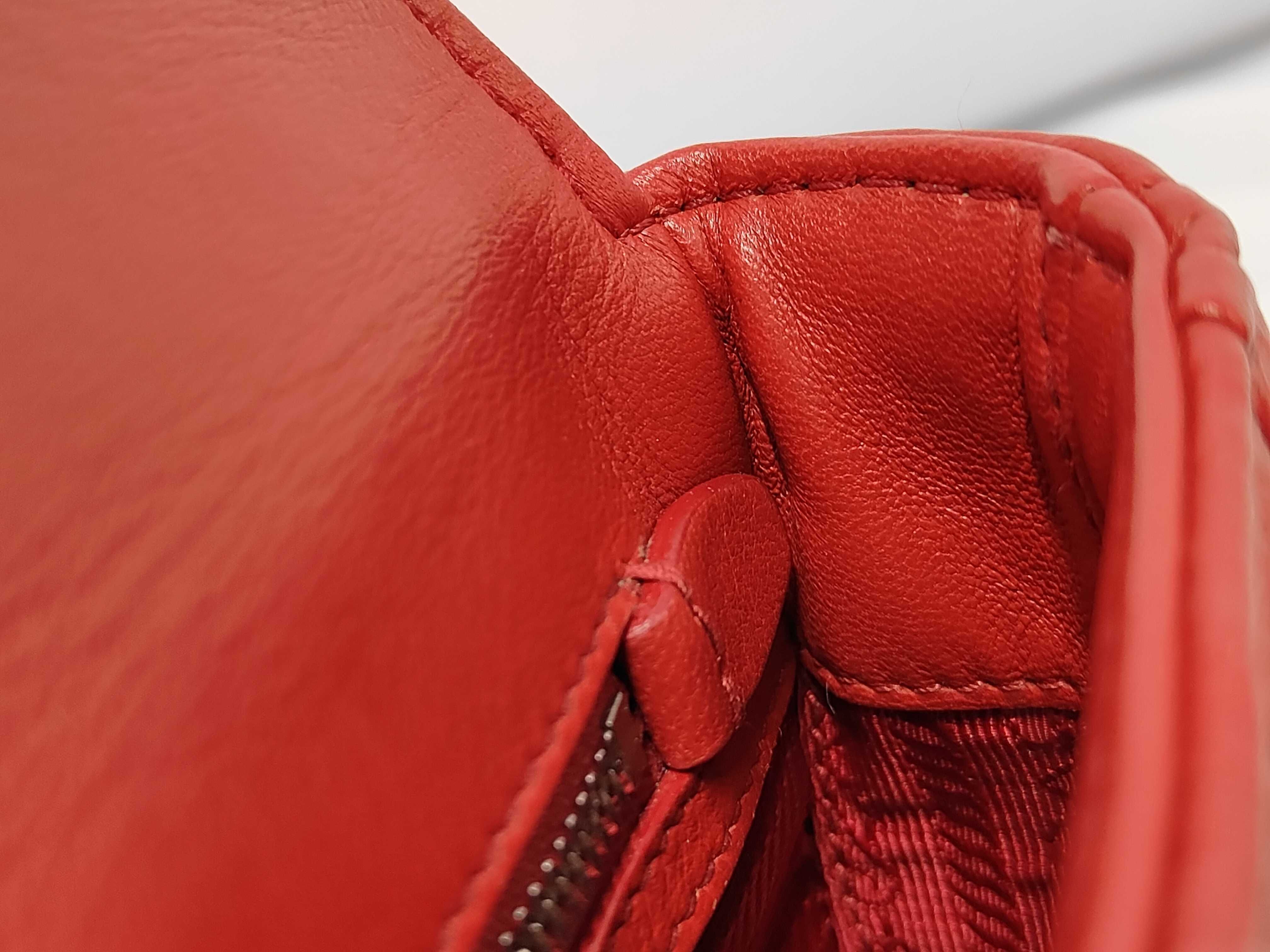 Small Chain Flap Bag in Red Nappa/Gaufré Leather with Silver Hardware — view 13