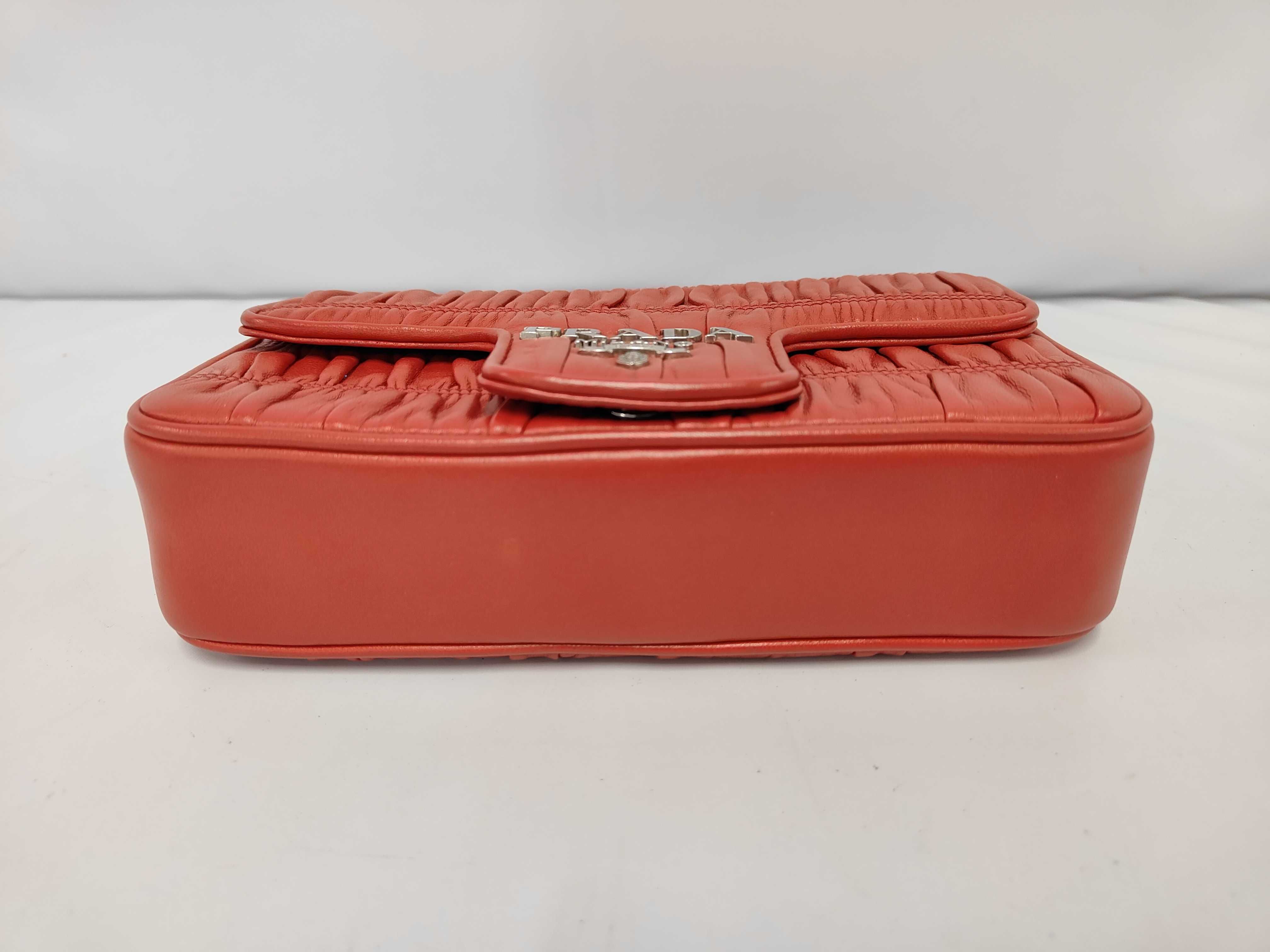 Small Chain Flap Bag in Red Nappa/Gaufré Leather with Silver Hardware — view 3