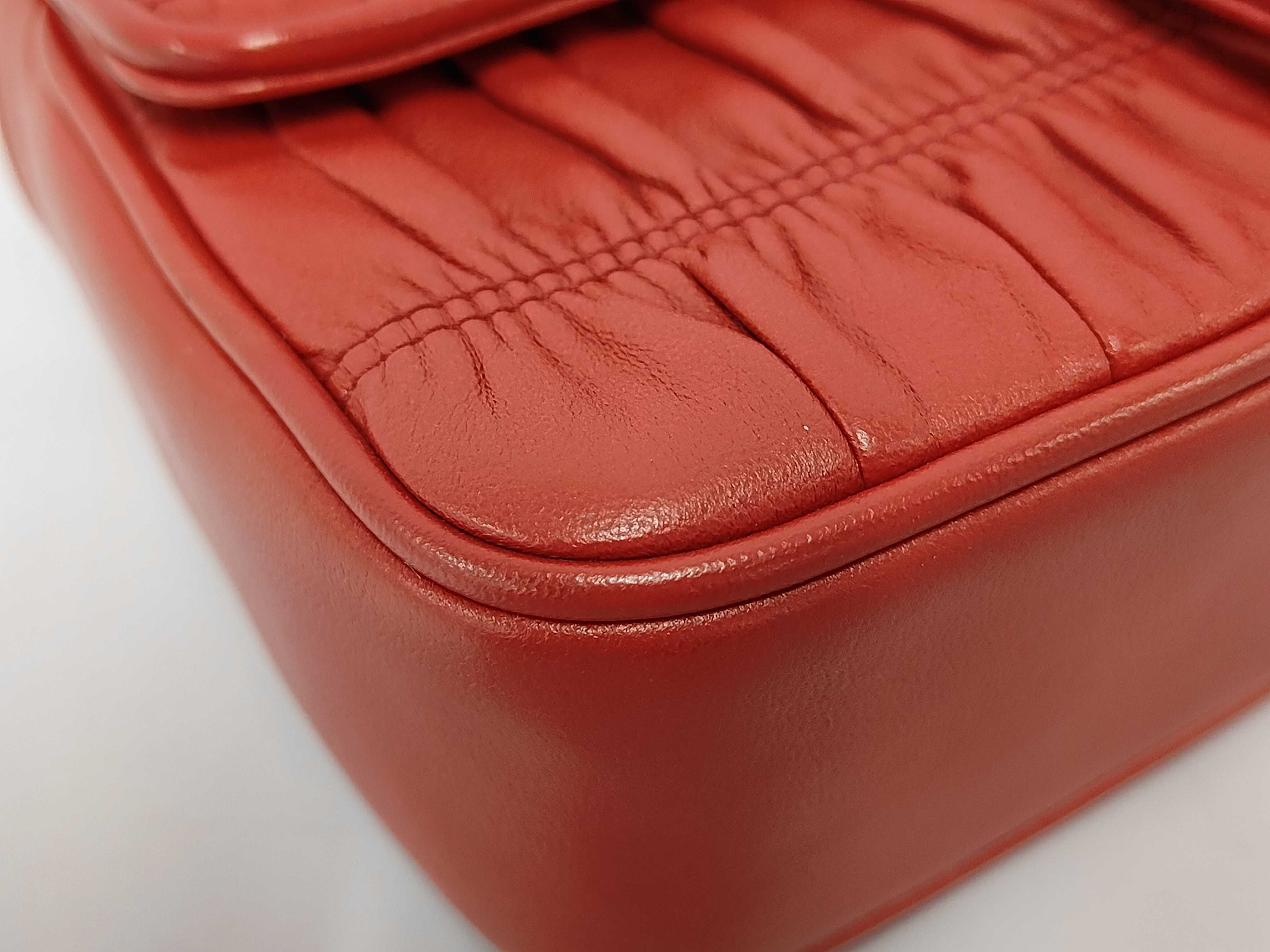 Small Chain Flap Bag in Red Nappa/Gaufré Leather with Silver Hardware — view 4