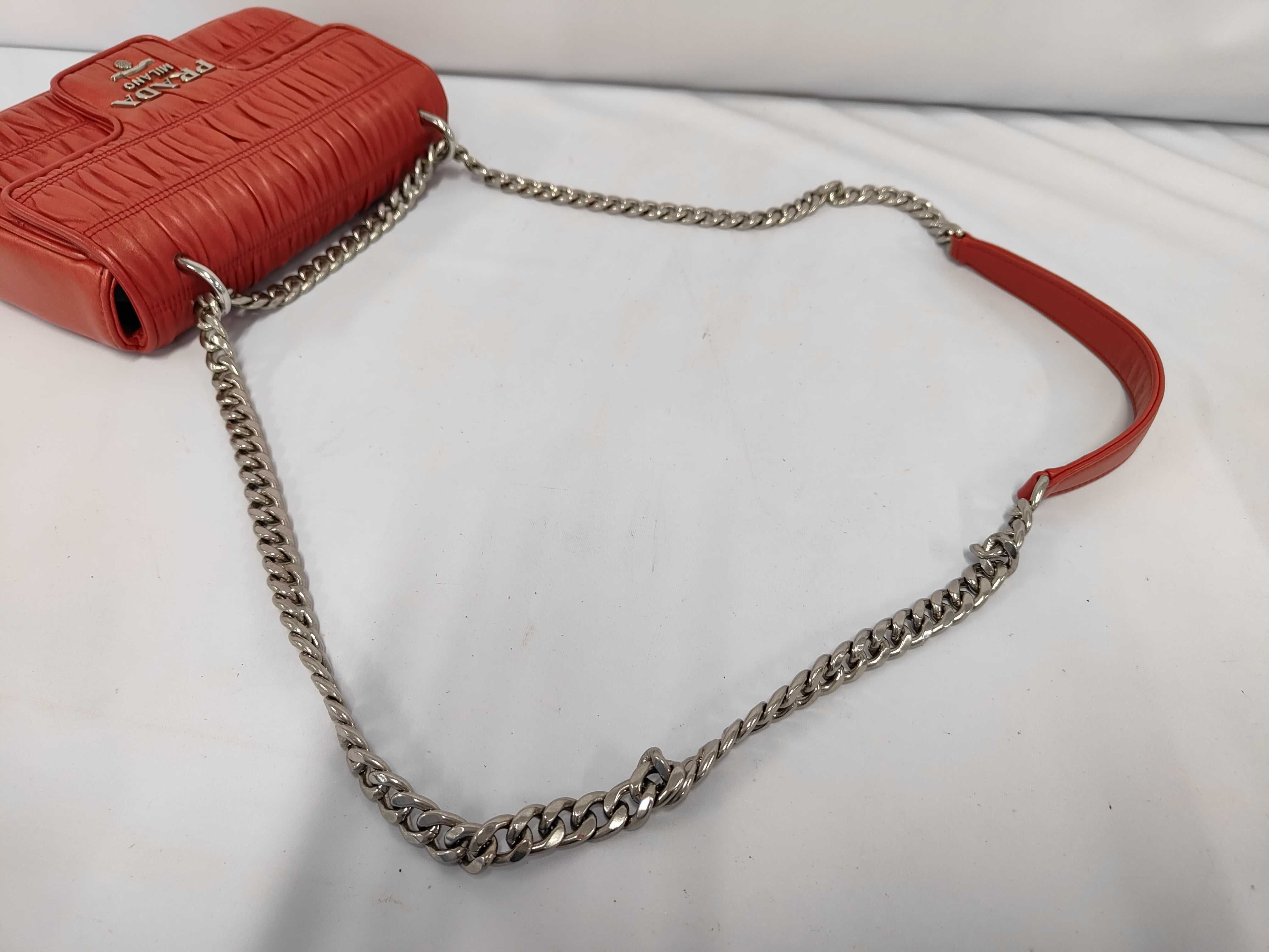 Small Chain Flap Bag in Red Nappa/Gaufré Leather with Silver Hardware — view 5