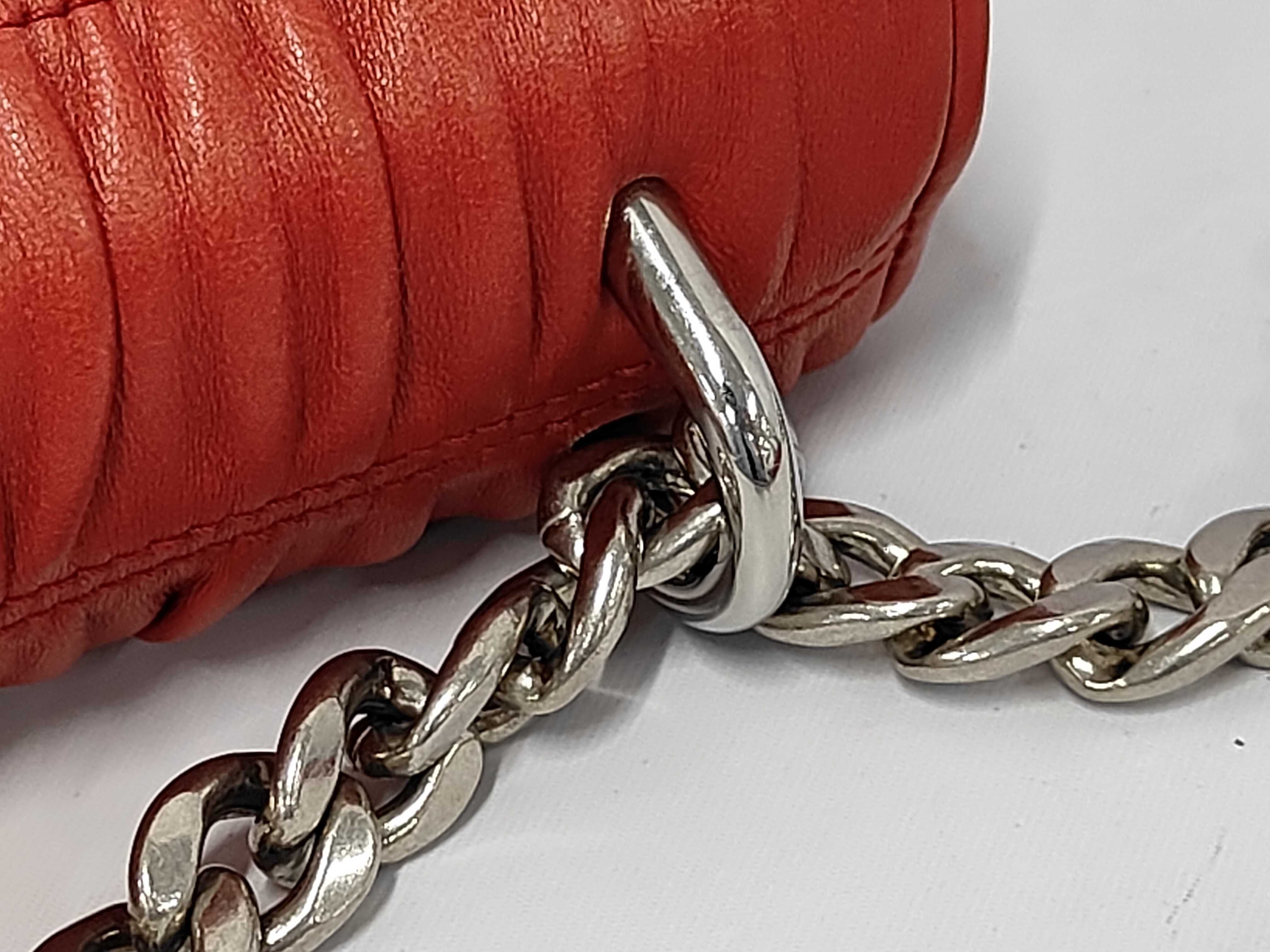 Small Chain Flap Bag in Red Nappa/Gaufré Leather with Silver Hardware — view 7