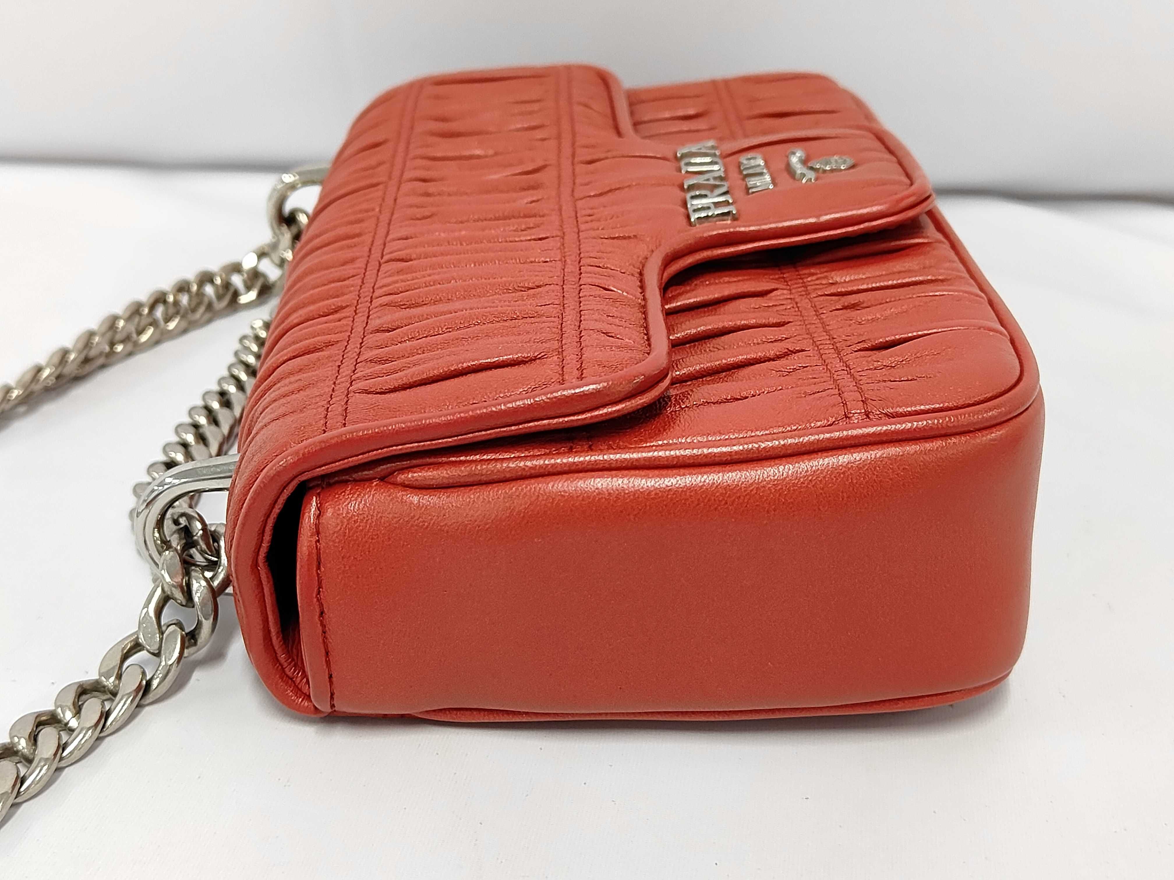 Small Chain Flap Bag in Red Nappa/Gaufré Leather with Silver Hardware — view 8