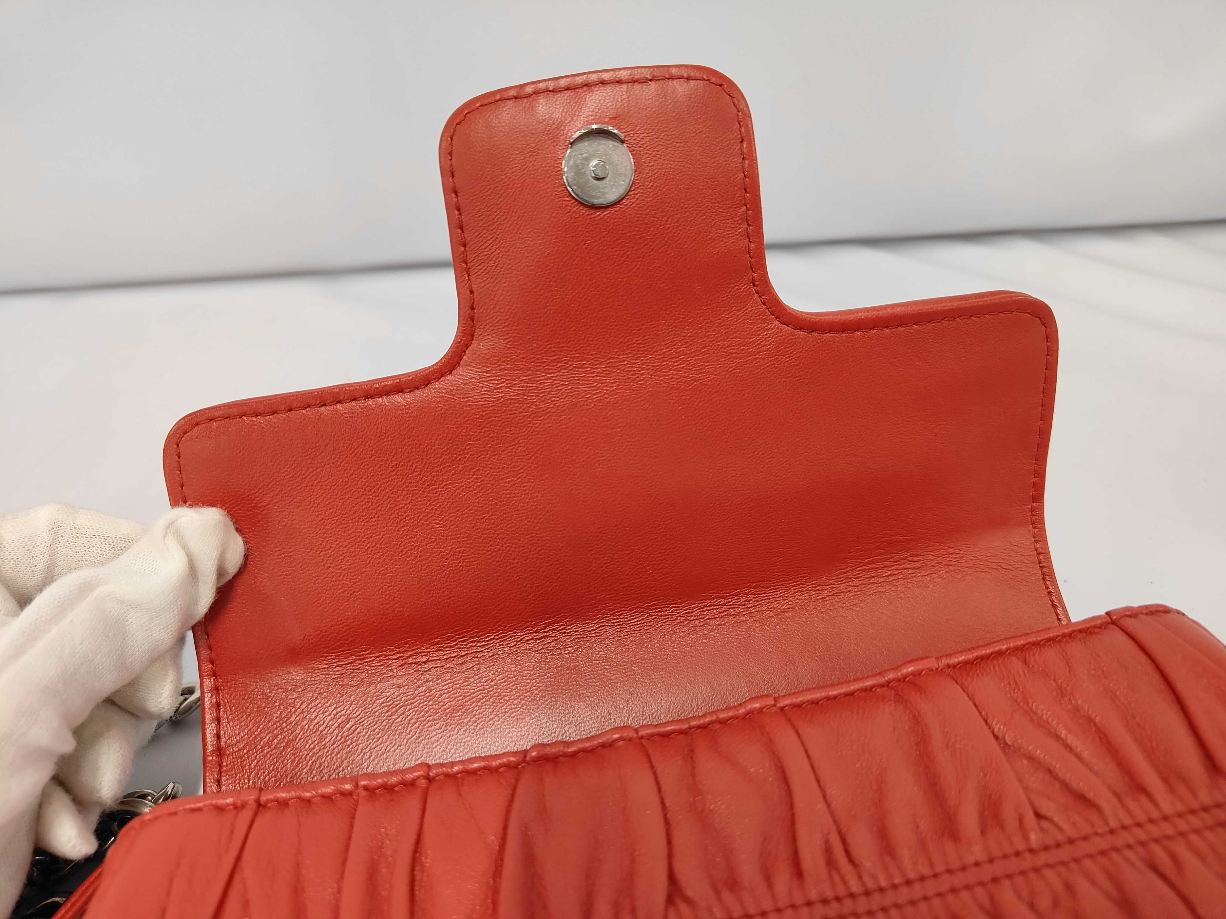 Small Chain Flap Bag in Red Nappa/Gaufré Leather with Silver Hardware — view 10