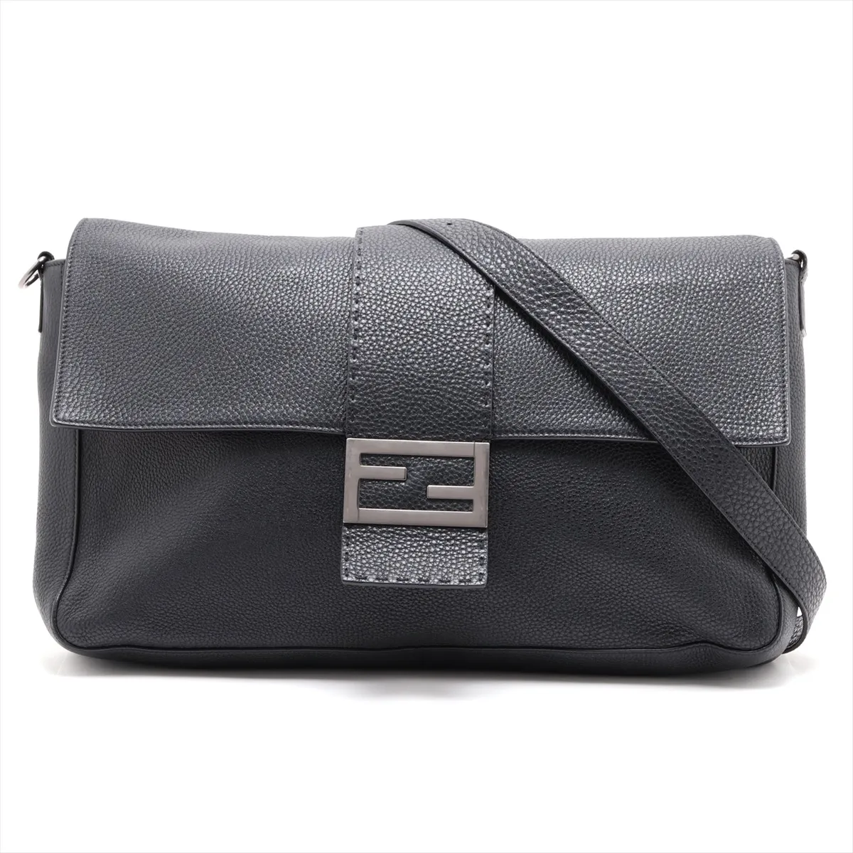 Selleria Baguette Leather 2-Way Shoulder Bag, Black 7VA474