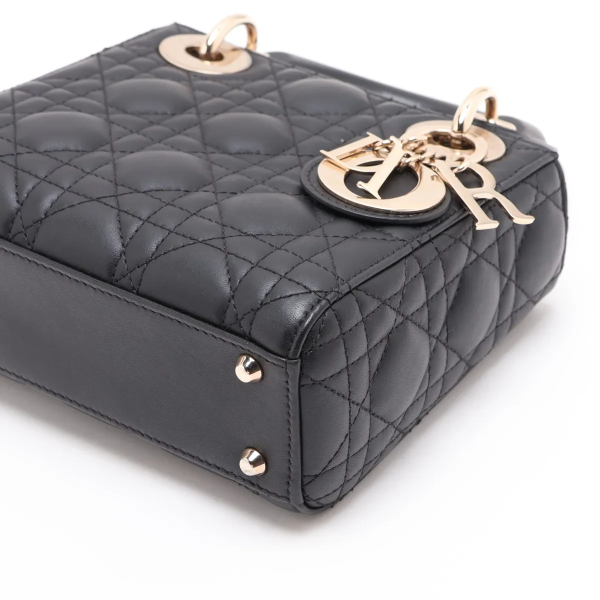 Cannage Lady Dior Mini Leather 2-Way Handbag, Black — view 3