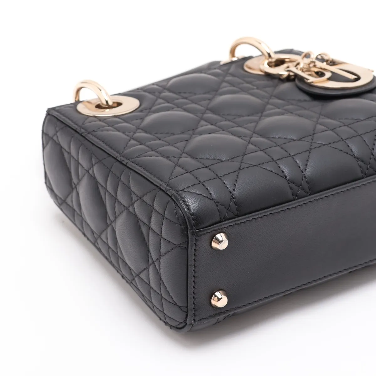 Cannage Lady Dior Mini Leather 2-Way Handbag, Black — view 4