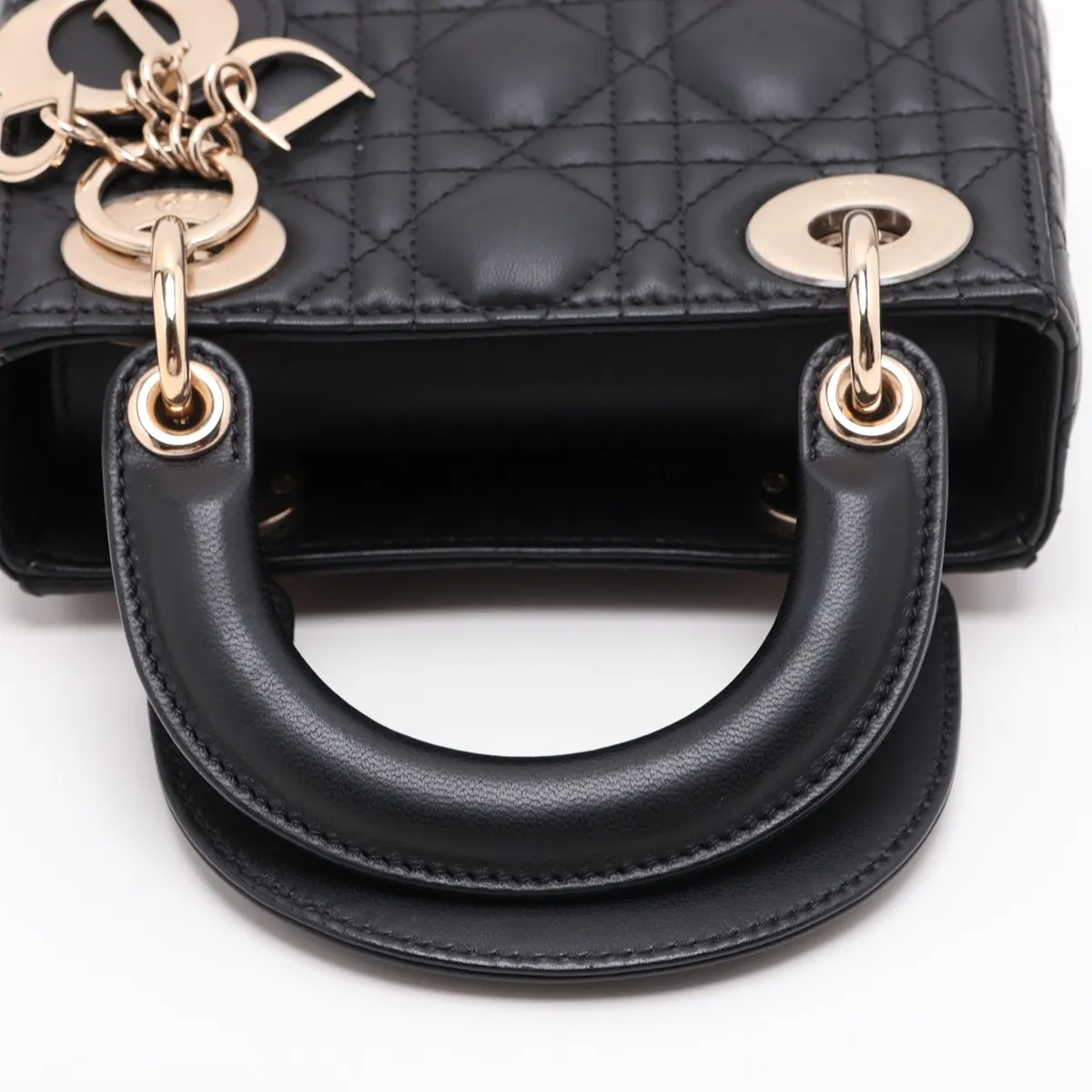 Cannage Lady Dior Mini Leather 2-Way Handbag, Black — view 5
