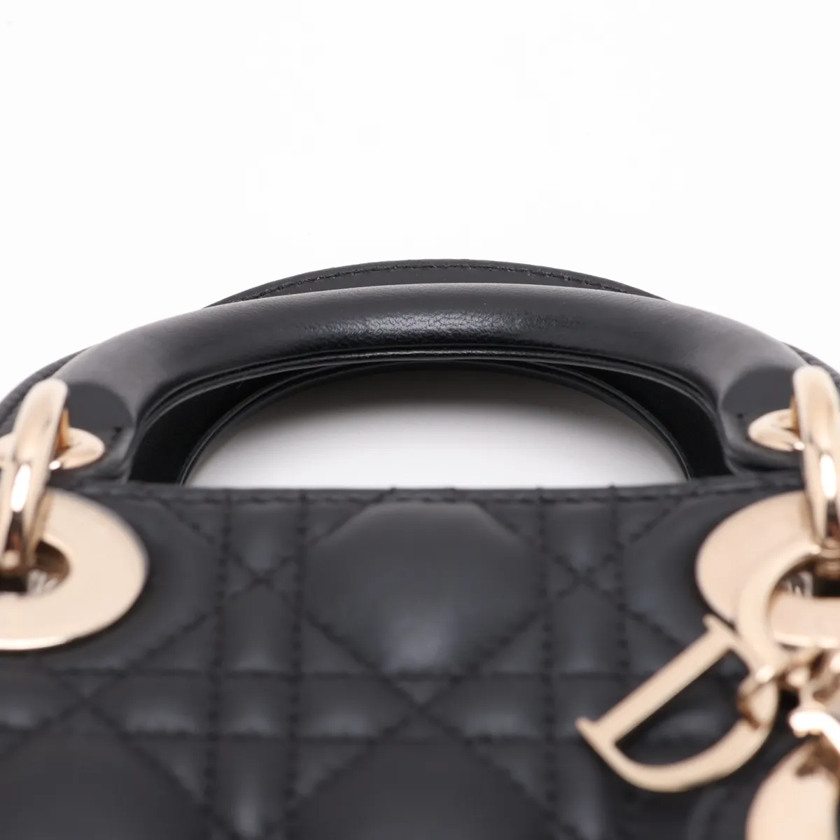 Cannage Lady Dior Mini Leather 2-Way Handbag, Black — view 6