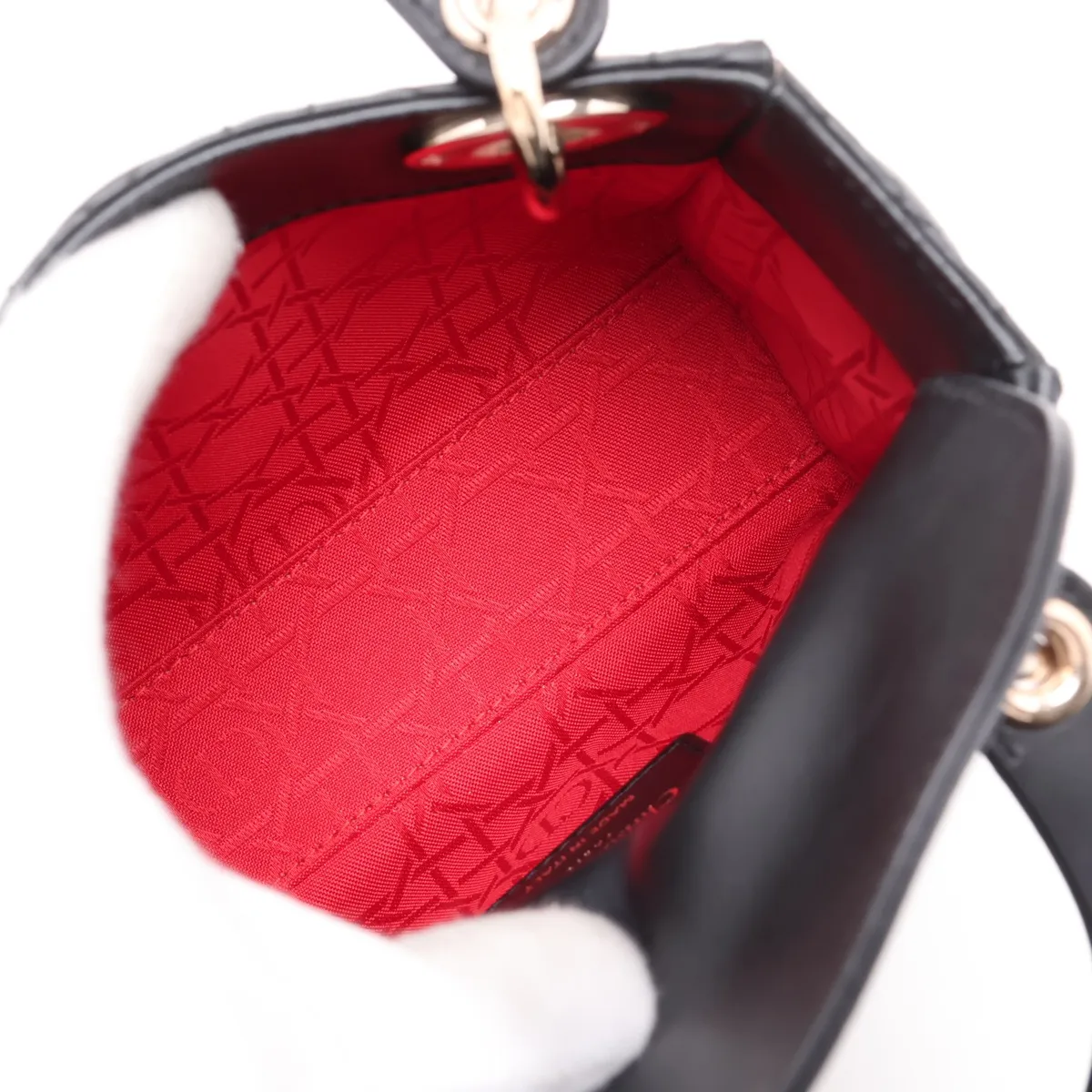 Cannage Lady Dior Mini Leather 2-Way Handbag, Black — view 8