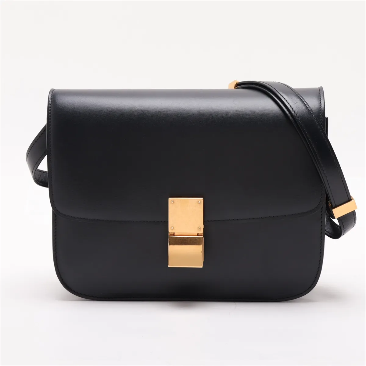 Classic Box Leather Shoulder Bag, Black