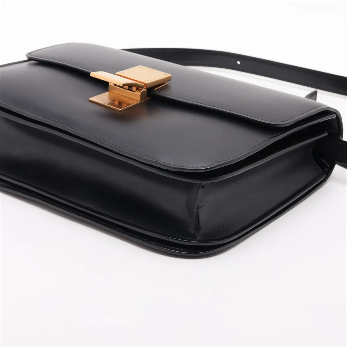 Classic Box Leather Shoulder Bag, Black — view 3