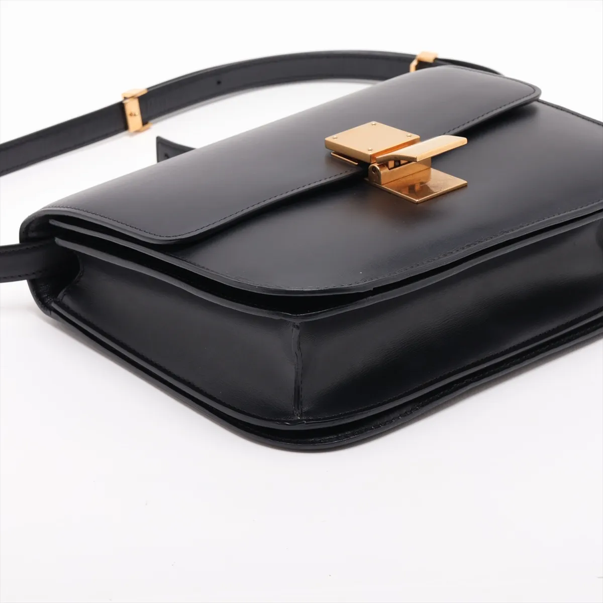 Classic Box Leather Shoulder Bag, Black — view 4