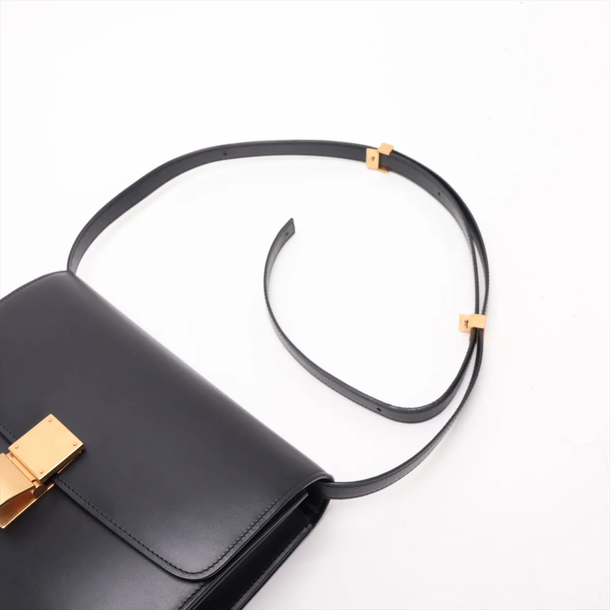 Classic Box Leather Shoulder Bag, Black — view 5