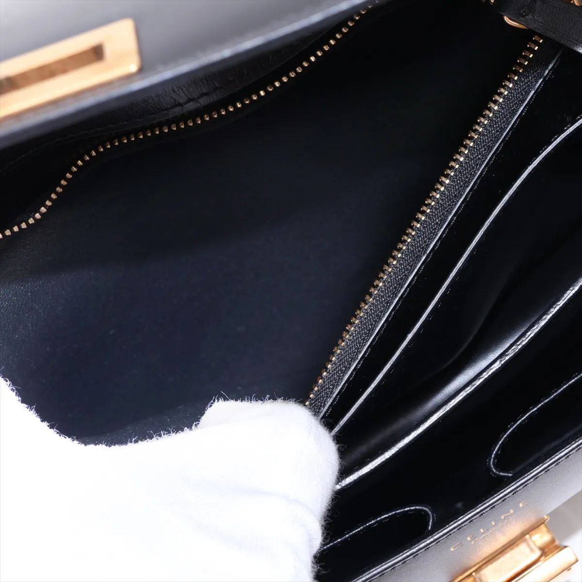 Classic Box Leather Shoulder Bag, Black — view 6