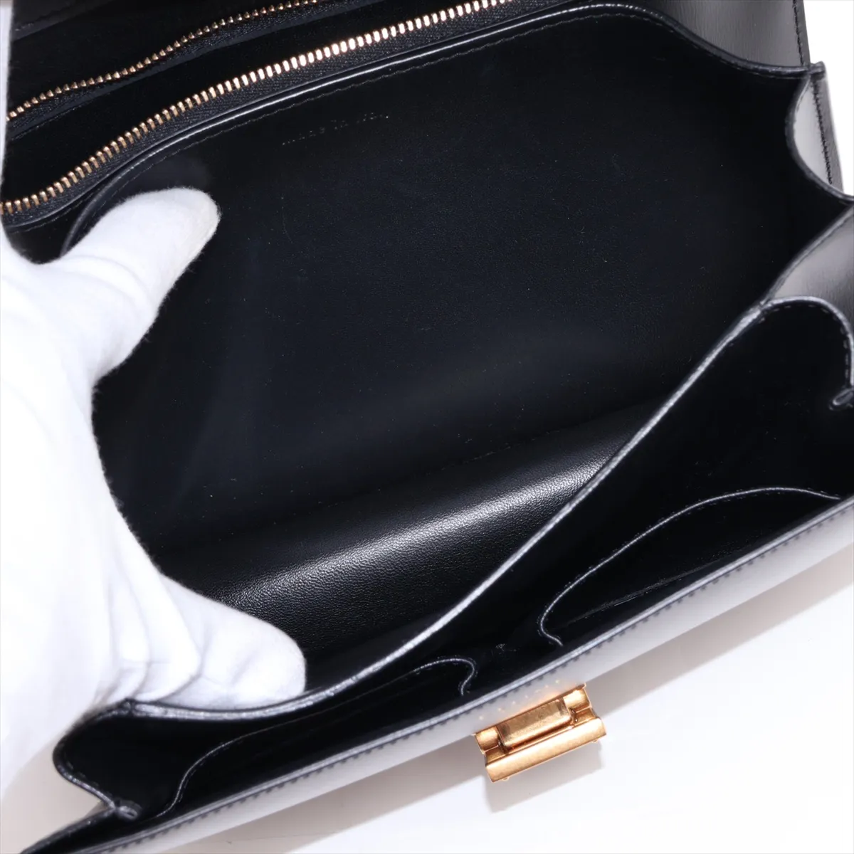 Classic Box Leather Shoulder Bag, Black — view 7