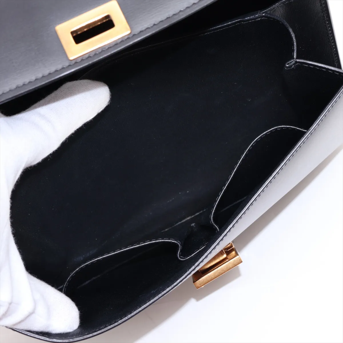 Classic Box Leather Shoulder Bag, Black — view 8
