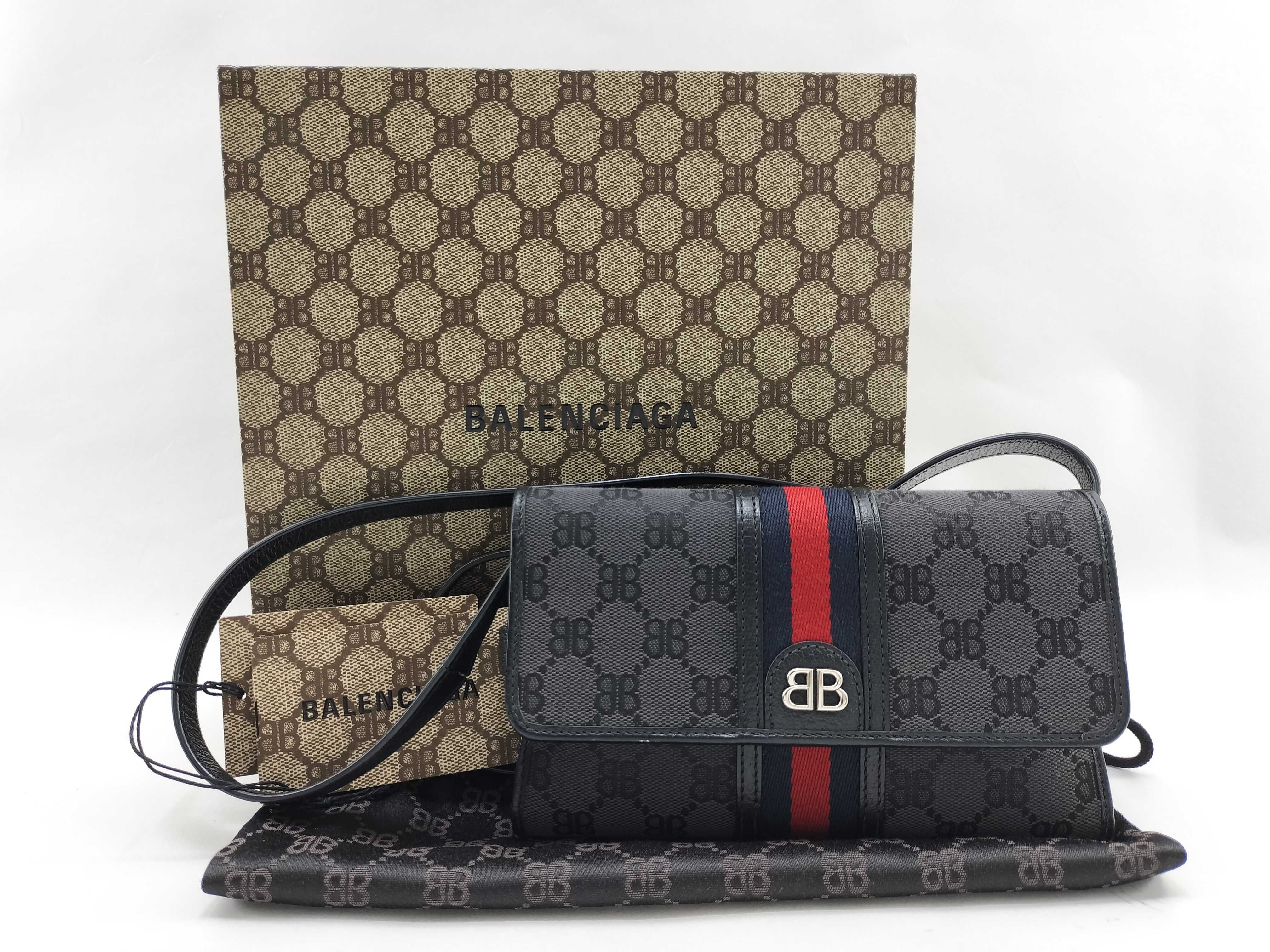 x Gucci The Hacker Project Canvas x Leather Shoulder Bag Black 680131 Bag