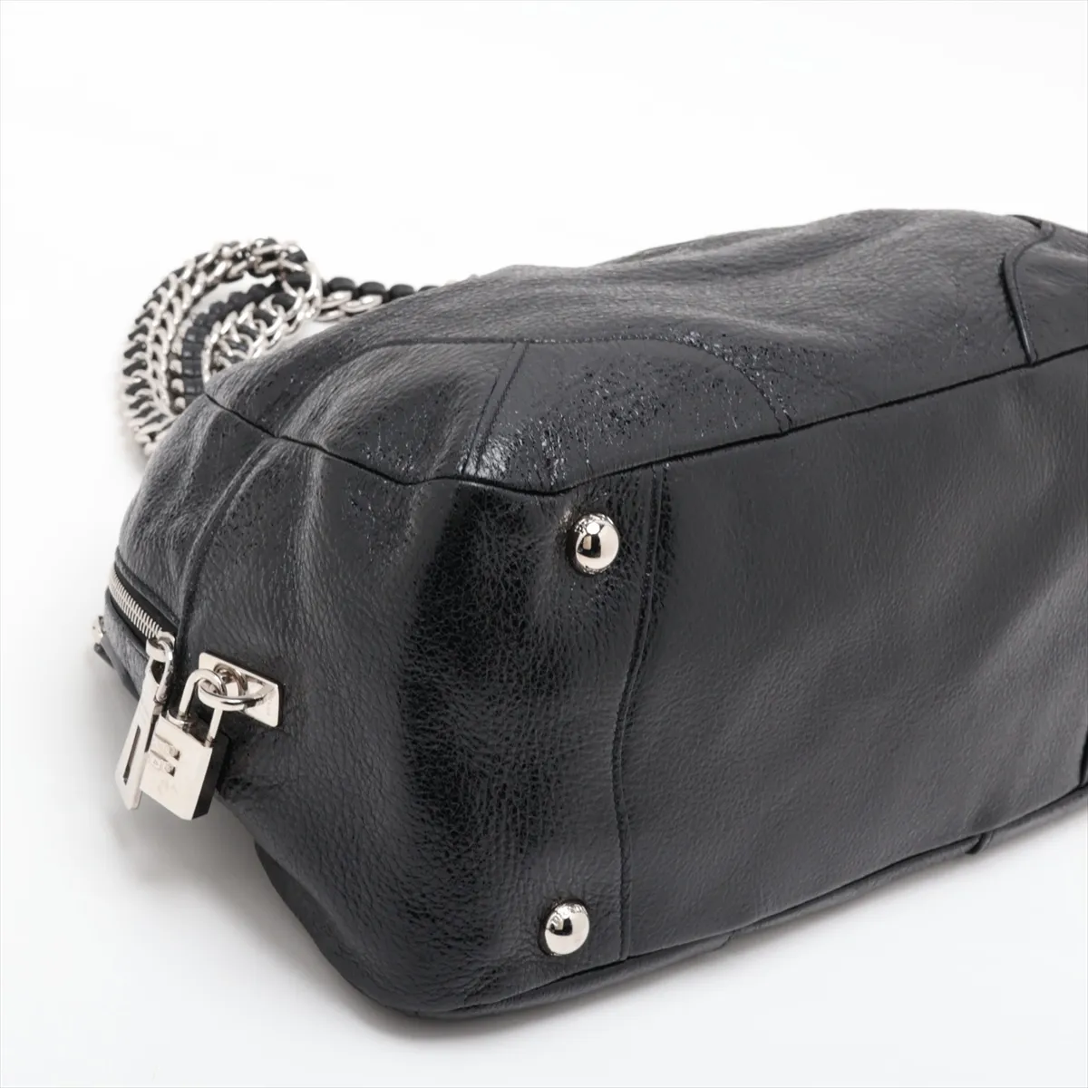 BL0434 Leather 2-Way Handbag, Black, Padlock cannot be opened. — view 4