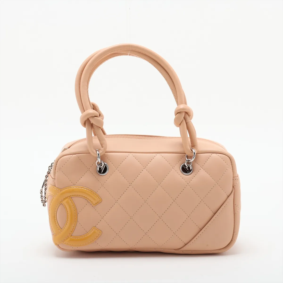 Cambon Line Lambskin x Patent Leather Handbag, Beige x Yellow, Silver Hardware, 10172423 (Serial Number in the 10s)