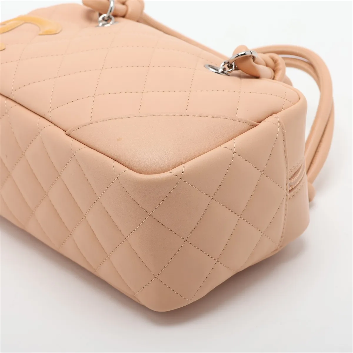 Cambon Line Lambskin x Patent Leather Handbag, Beige x Yellow, Silver Hardware, 10172423 (Serial Number in the 10s) — view 3