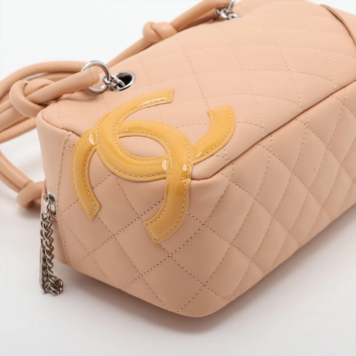 Cambon Line Lambskin x Patent Leather Handbag, Beige x Yellow, Silver Hardware, 10172423 (Serial Number in the 10s) — view 4