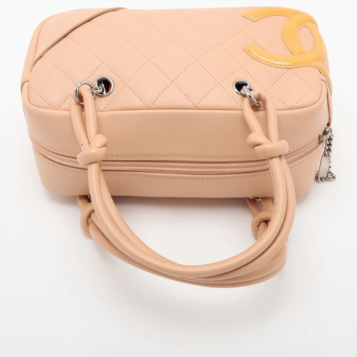 Cambon Line Lambskin x Patent Leather Handbag, Beige x Yellow, Silver Hardware, 10172423 (Serial Number in the 10s) — view 5