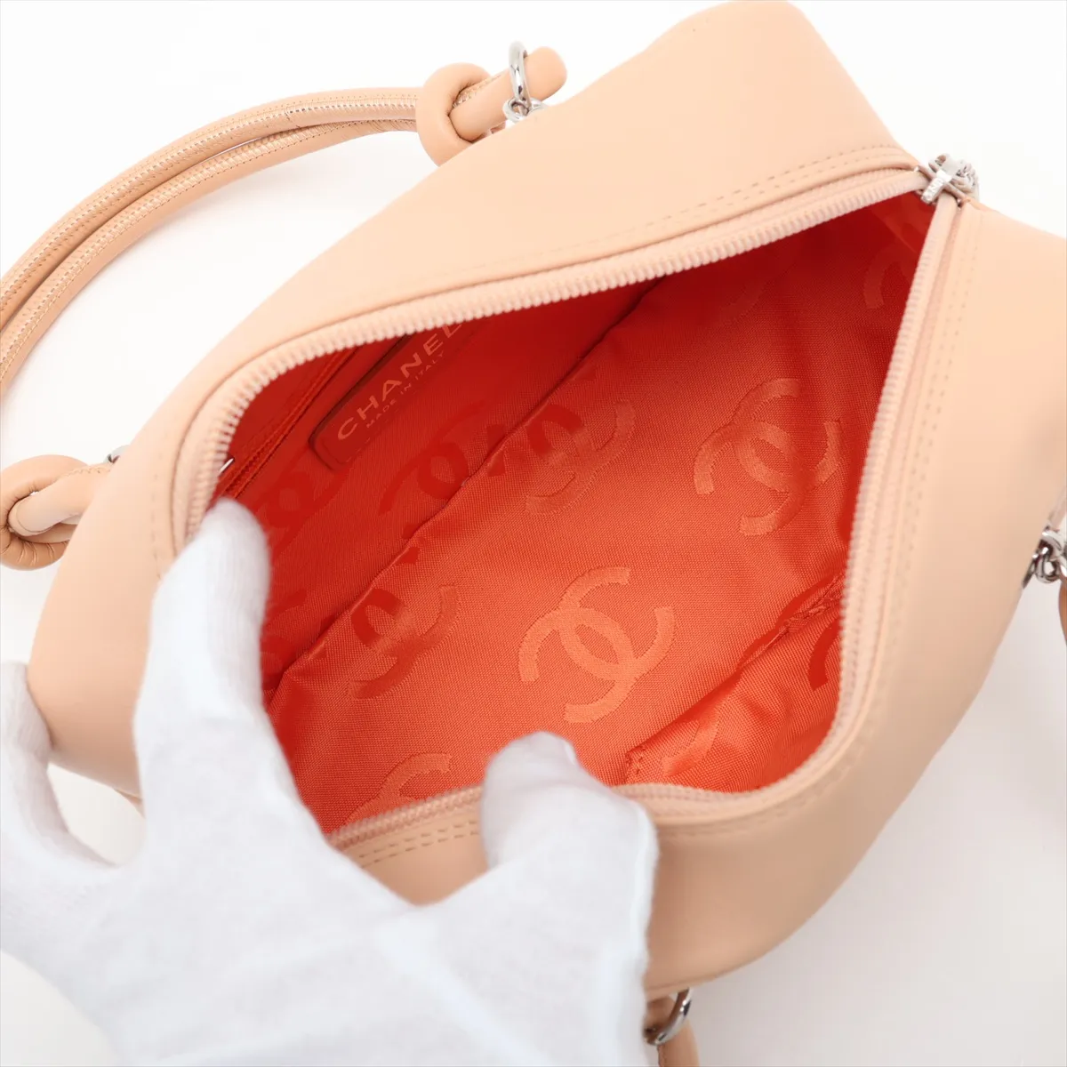 Cambon Line Lambskin x Patent Leather Handbag, Beige x Yellow, Silver Hardware, 10172423 (Serial Number in the 10s) — view 7