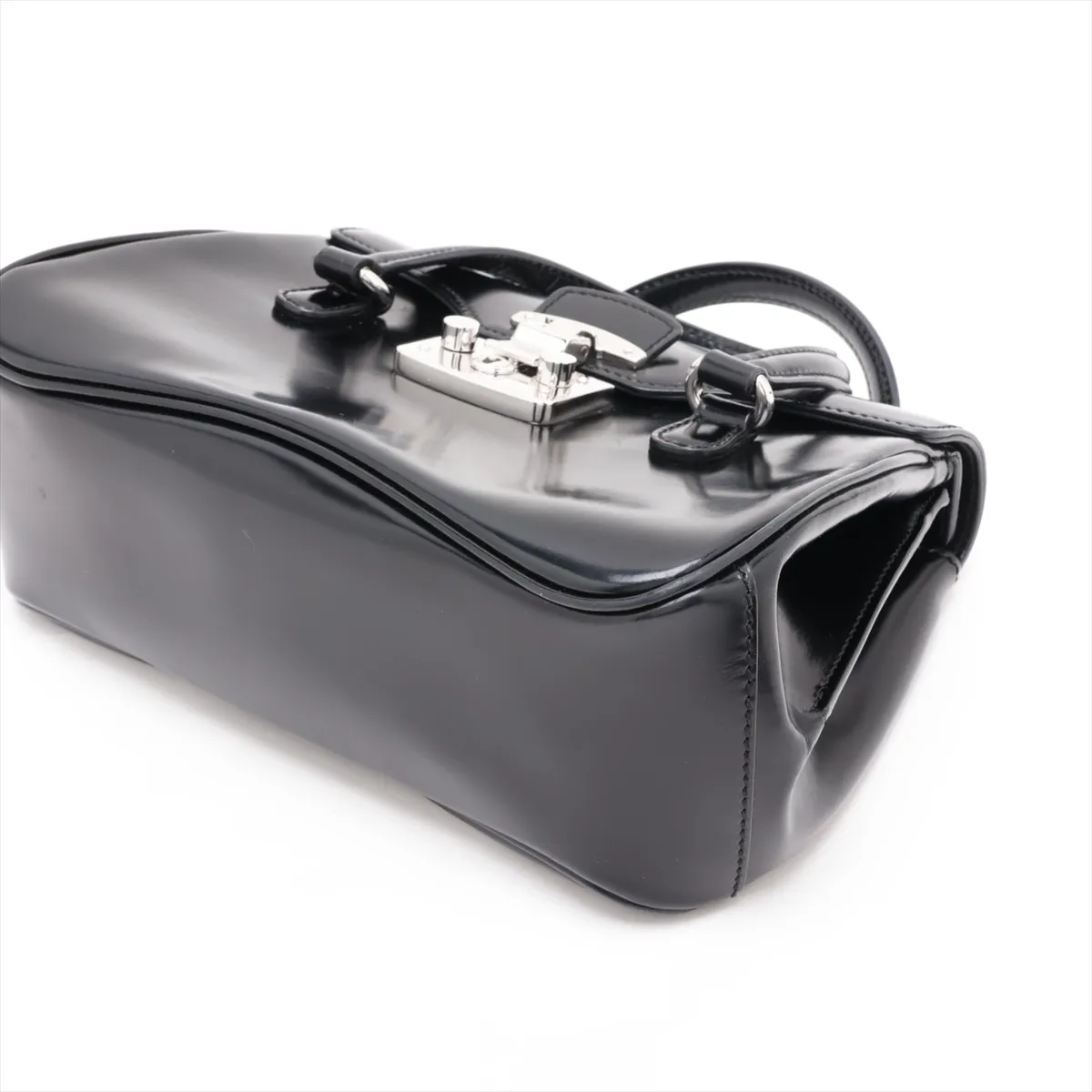 Lady Lock Leather Handbag, Black, 331828 — view 3