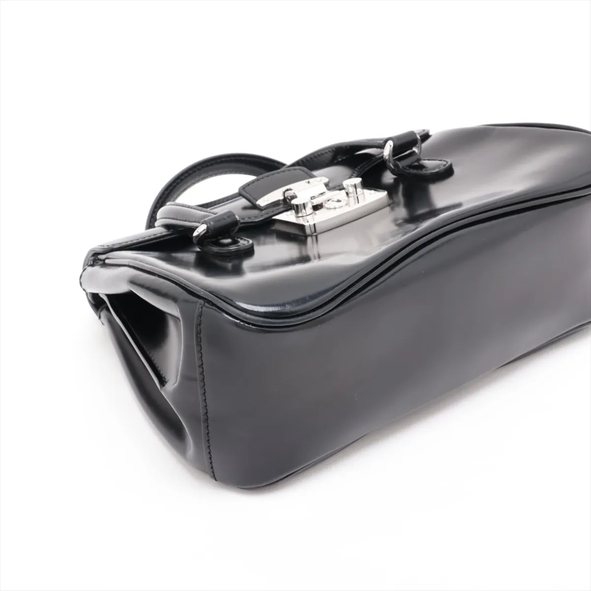 Lady Lock Leather Handbag, Black, 331828 — view 4