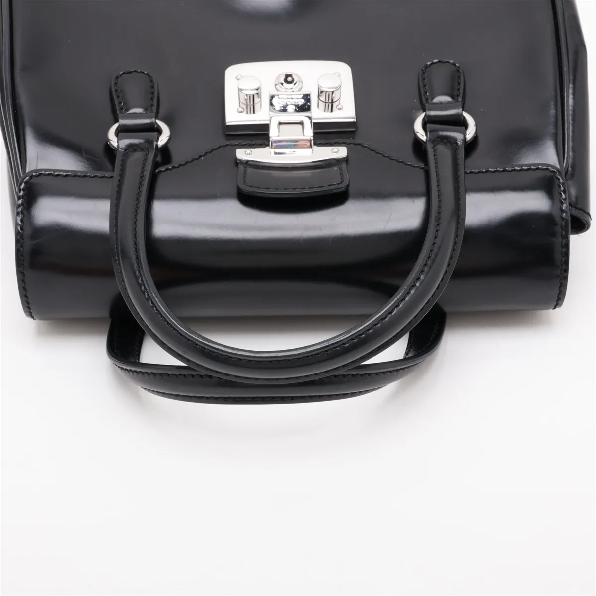 Lady Lock Leather Handbag, Black, 331828 — view 5