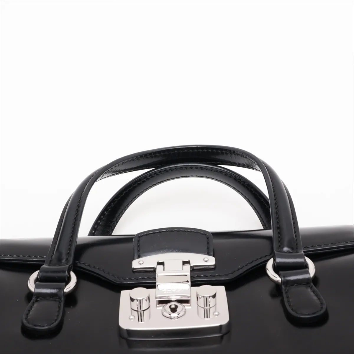 Lady Lock Leather Handbag, Black, 331828 — view 6