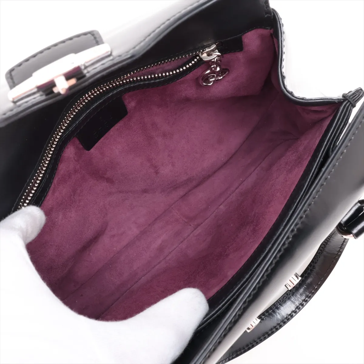 Lady Lock Leather Handbag, Black, 331828 — view 7