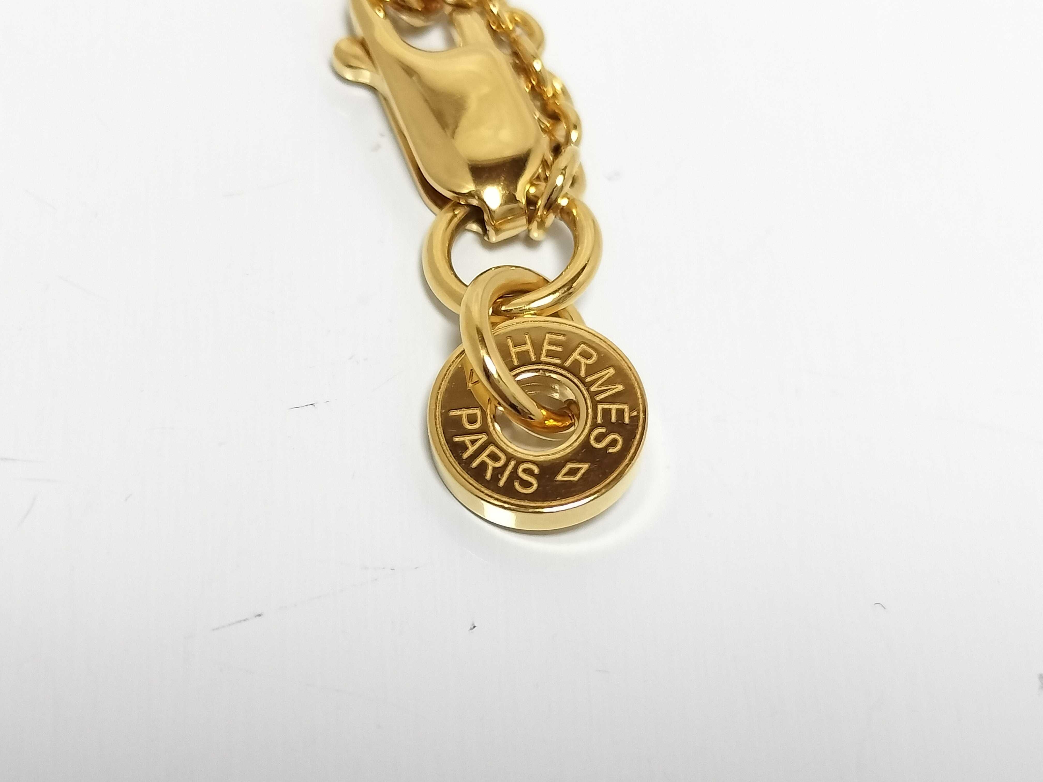 Exotic Leather Col H Necklace, Lizard Black x Gold Hardware, Unused Hermes Necklace — view 6