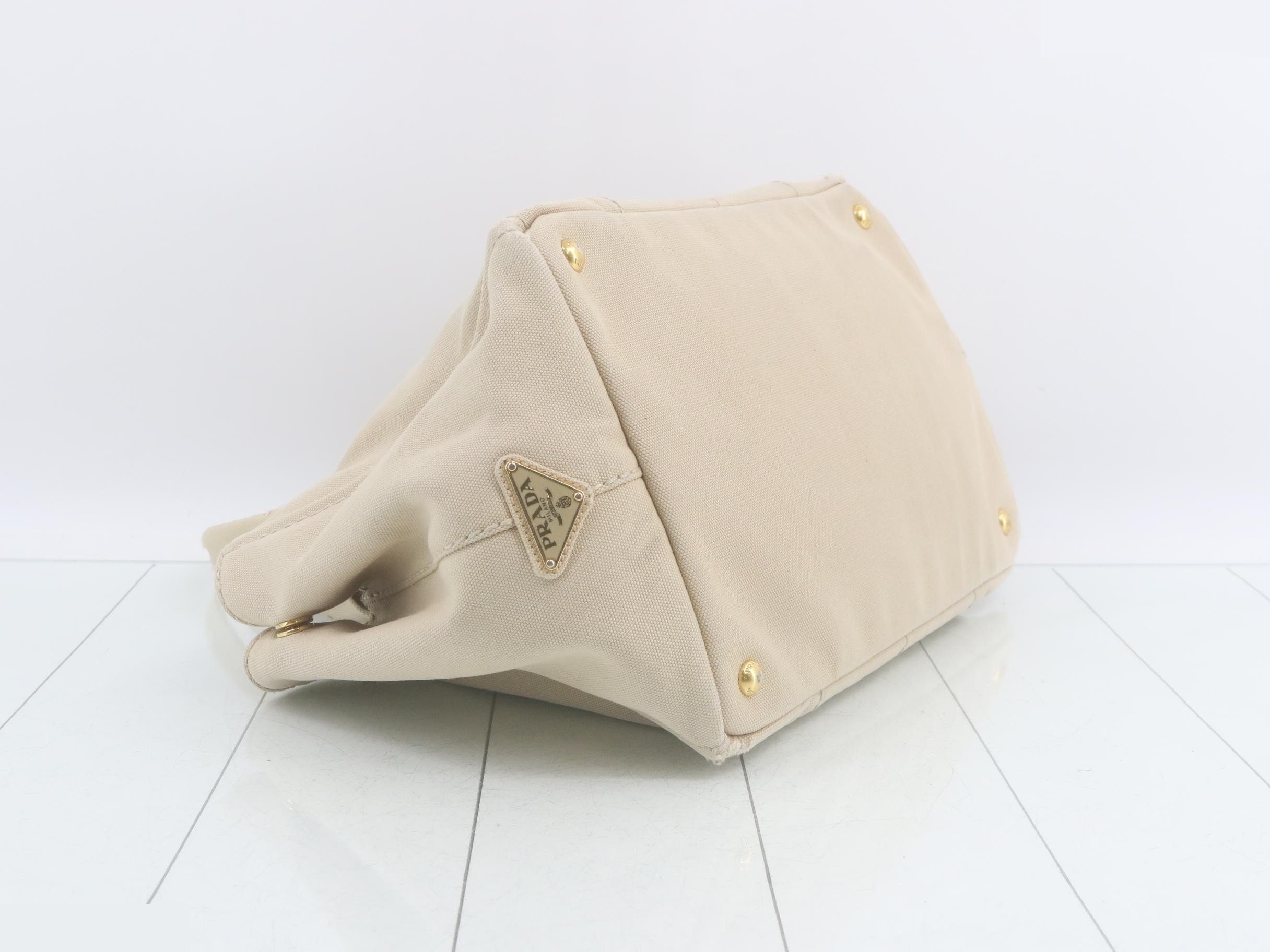 Canvas Canapa Handbag with Shoulder Strap and Dust Bag, Beige — view 5