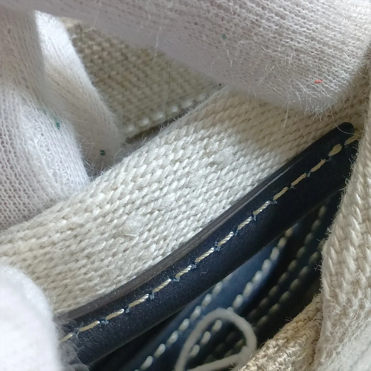 Woody Mini Canvas x Leather 2-Way Handbag, Beige x Navy — view 15