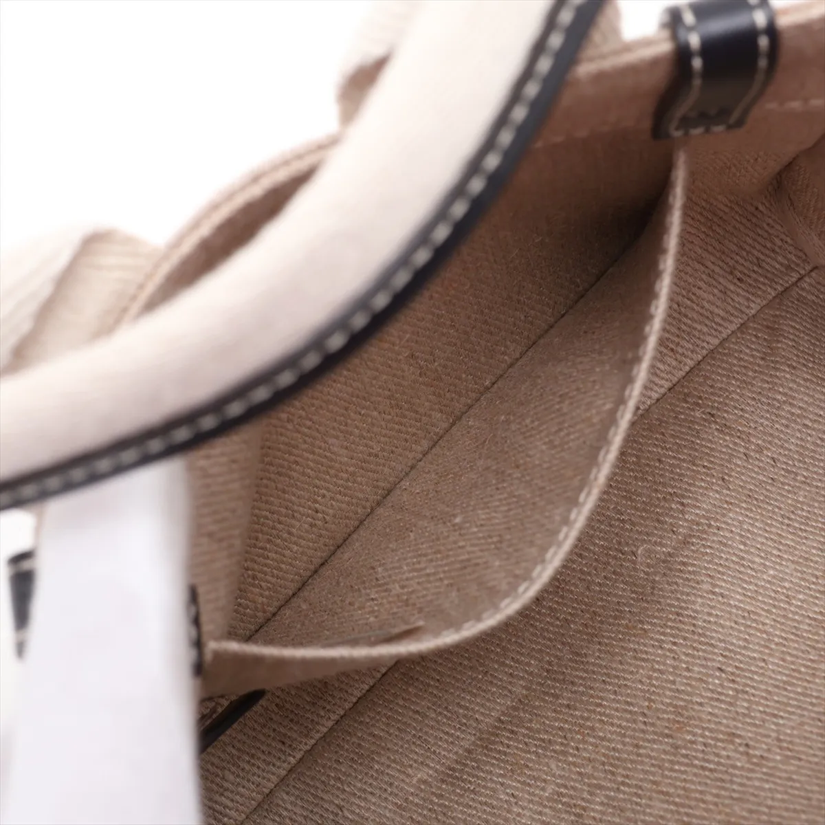 Woody Mini Canvas x Leather 2-Way Handbag, Beige x Navy — view 9