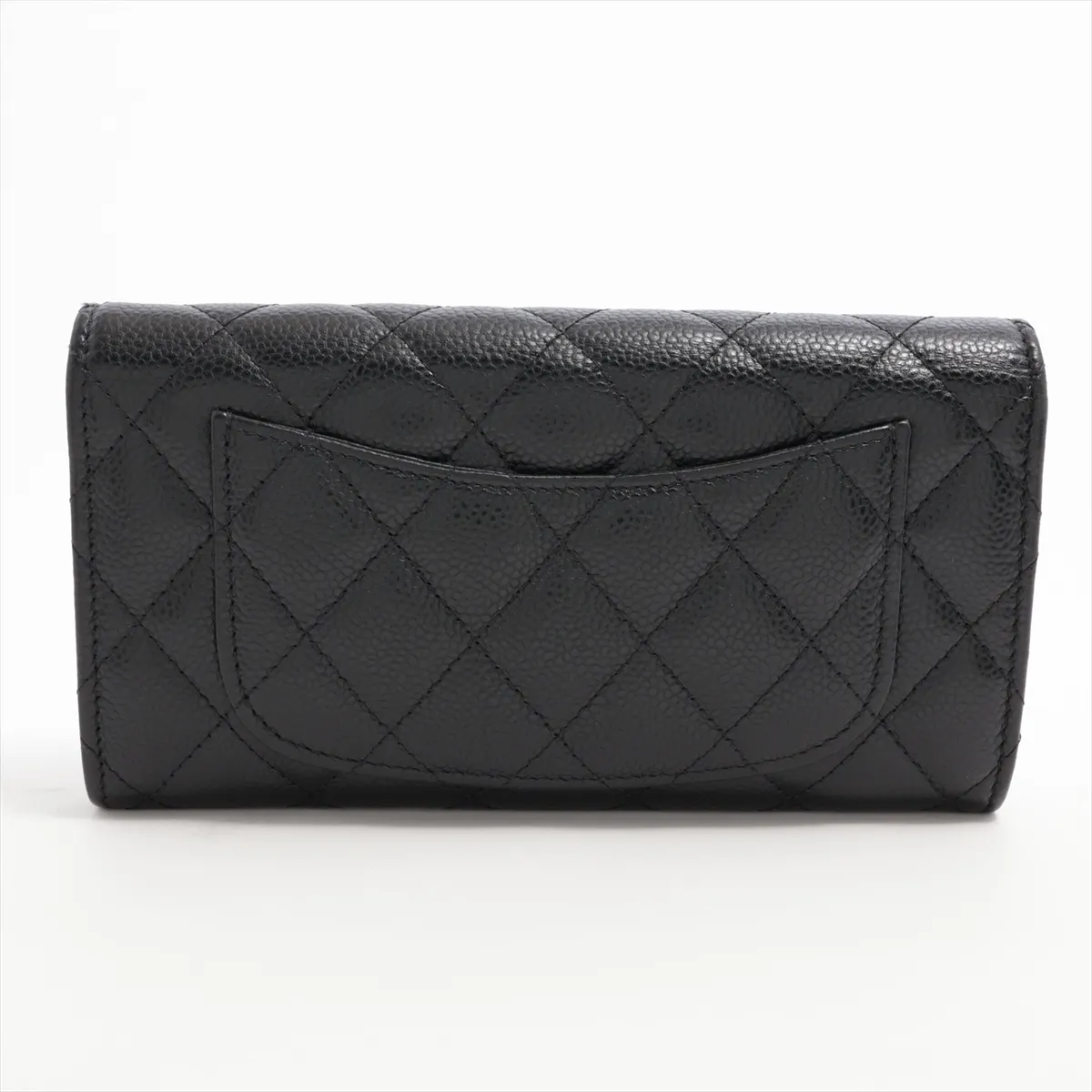 Matelassé Caviar Leather Long Wallet, Black with Gold Hardware, X353KTUA — view 2