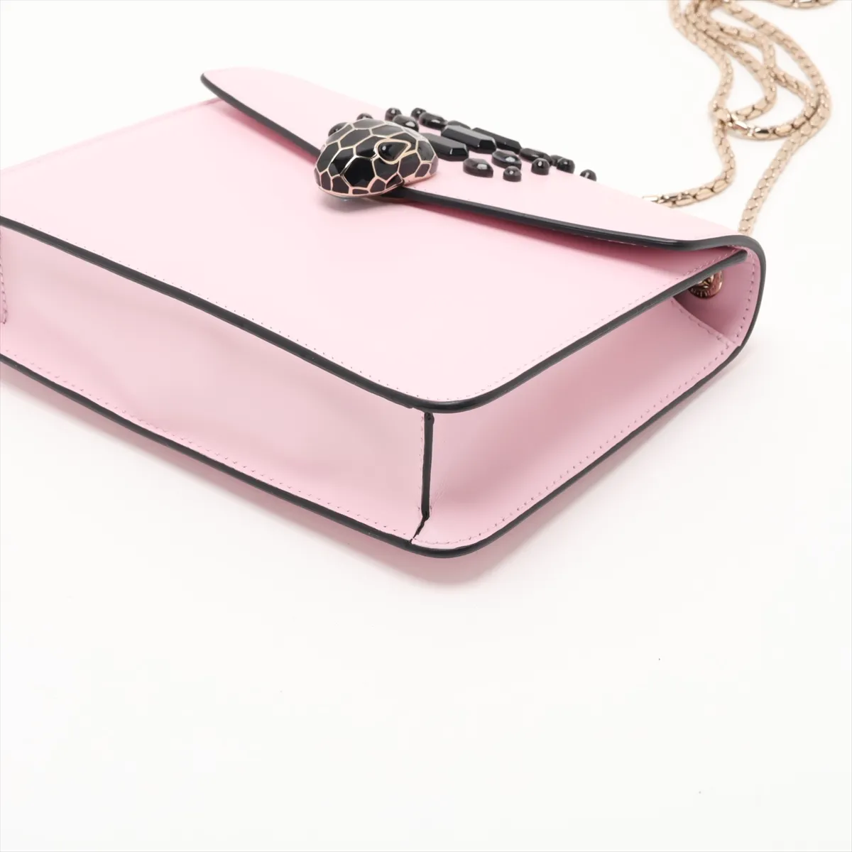Serpenti Leather Chain Shoulder Bag, Pink, with Mirror — view 3
