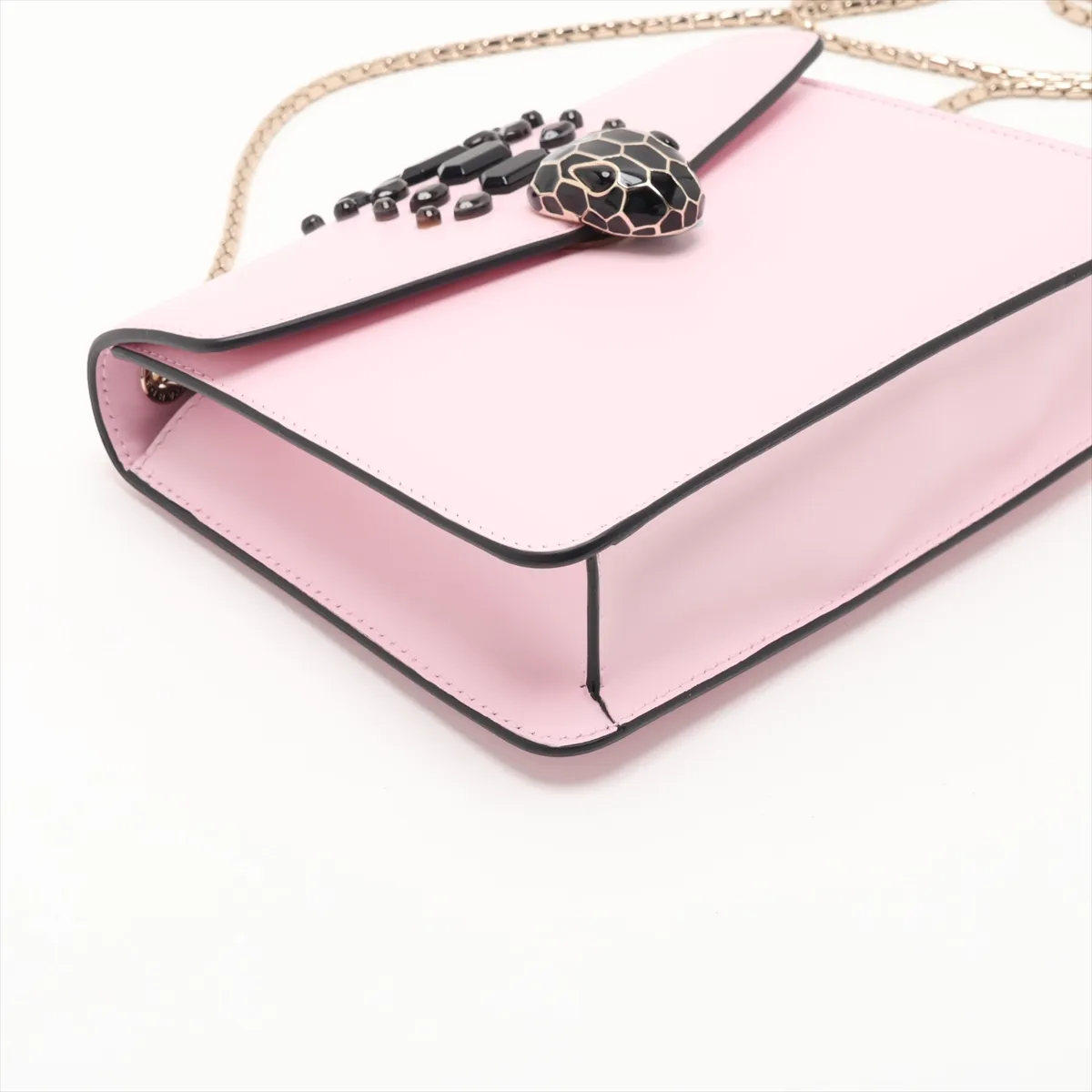 Serpenti Leather Chain Shoulder Bag, Pink, with Mirror — view 4
