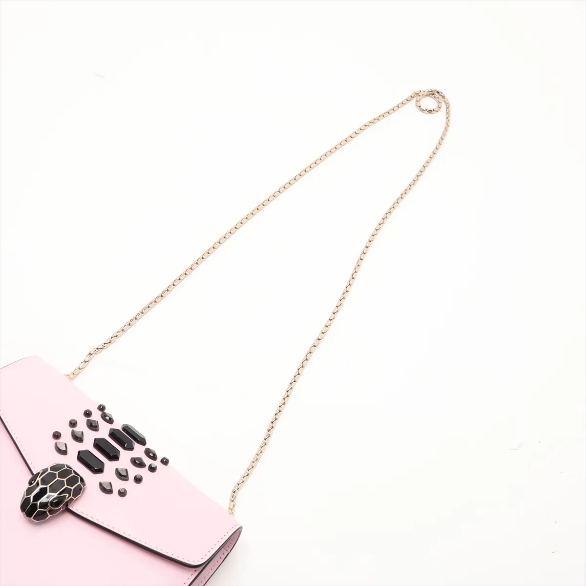 Serpenti Leather Chain Shoulder Bag, Pink, with Mirror — view 5
