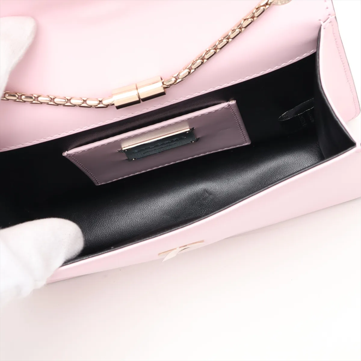 Serpenti Leather Chain Shoulder Bag, Pink, with Mirror — view 6