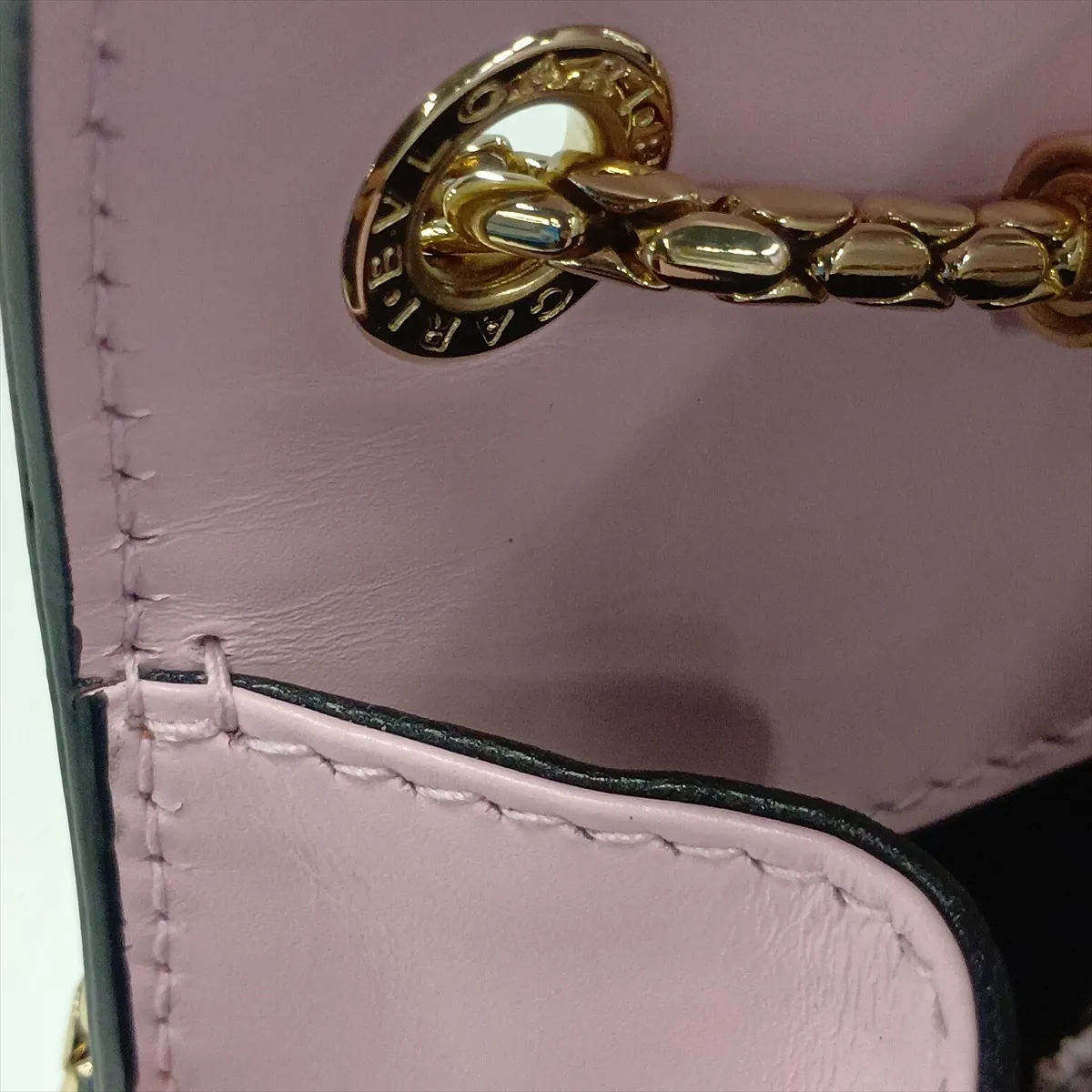 Serpenti Leather Chain Shoulder Bag, Pink, with Mirror — view 9