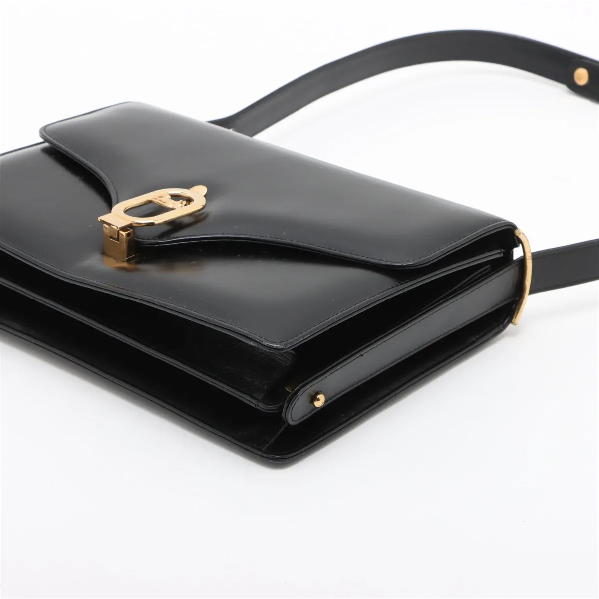 Carriage Metal Leather Shoulder Bag Black — view 3