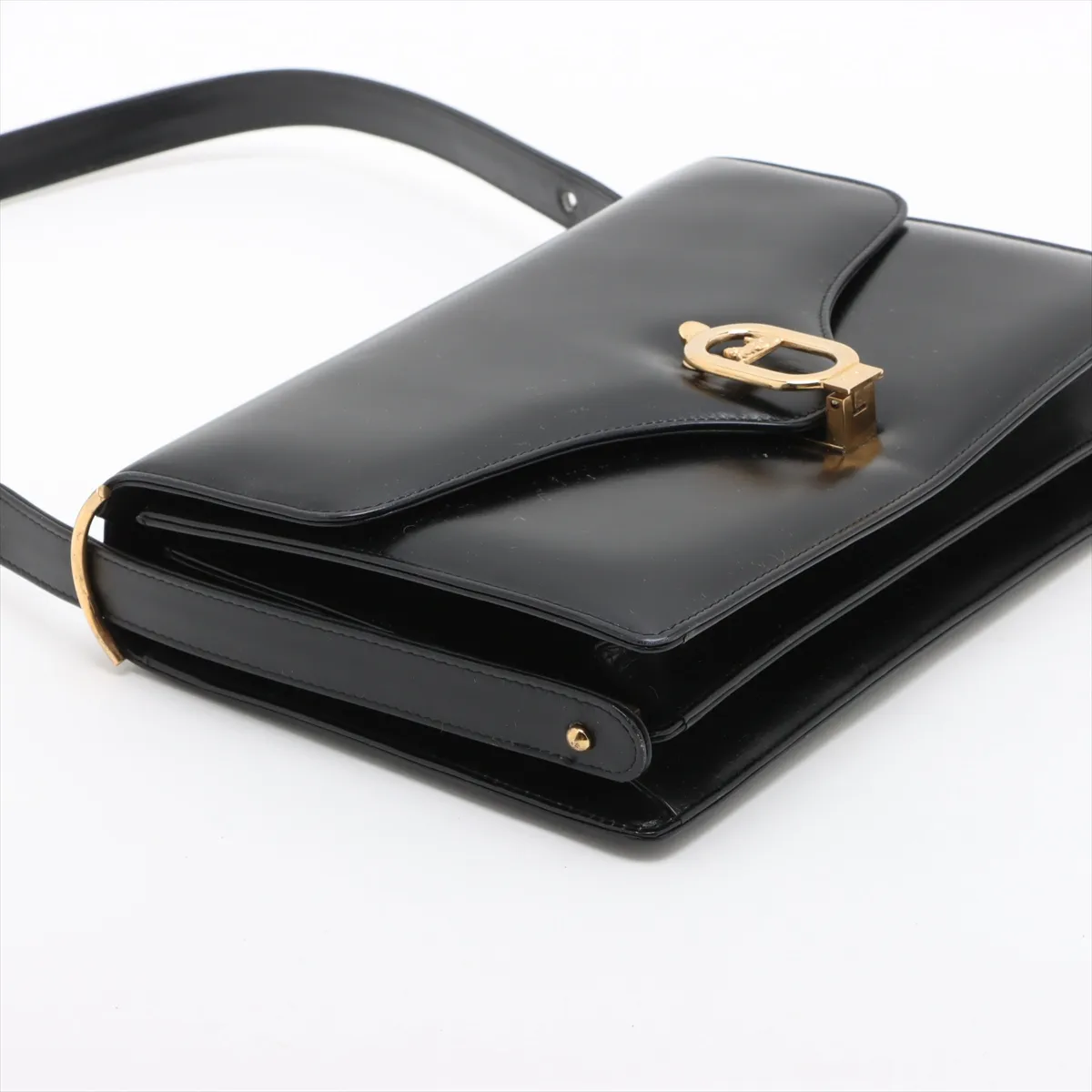 Carriage Metal Leather Shoulder Bag Black — view 4