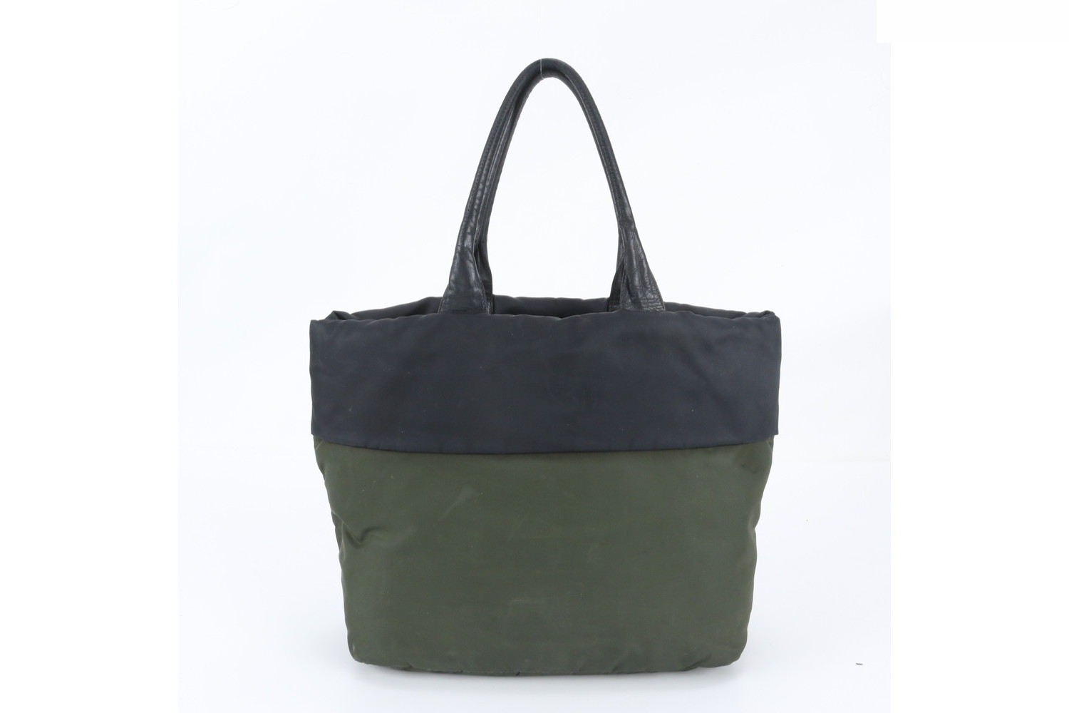 Tessuto Nylon Triangle Logo Leather Tote Bag — view 3