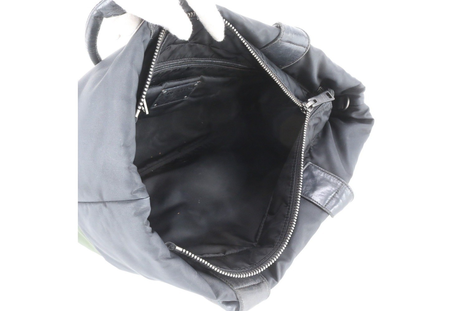 Tessuto Nylon Triangle Logo Leather Tote Bag — view 7
