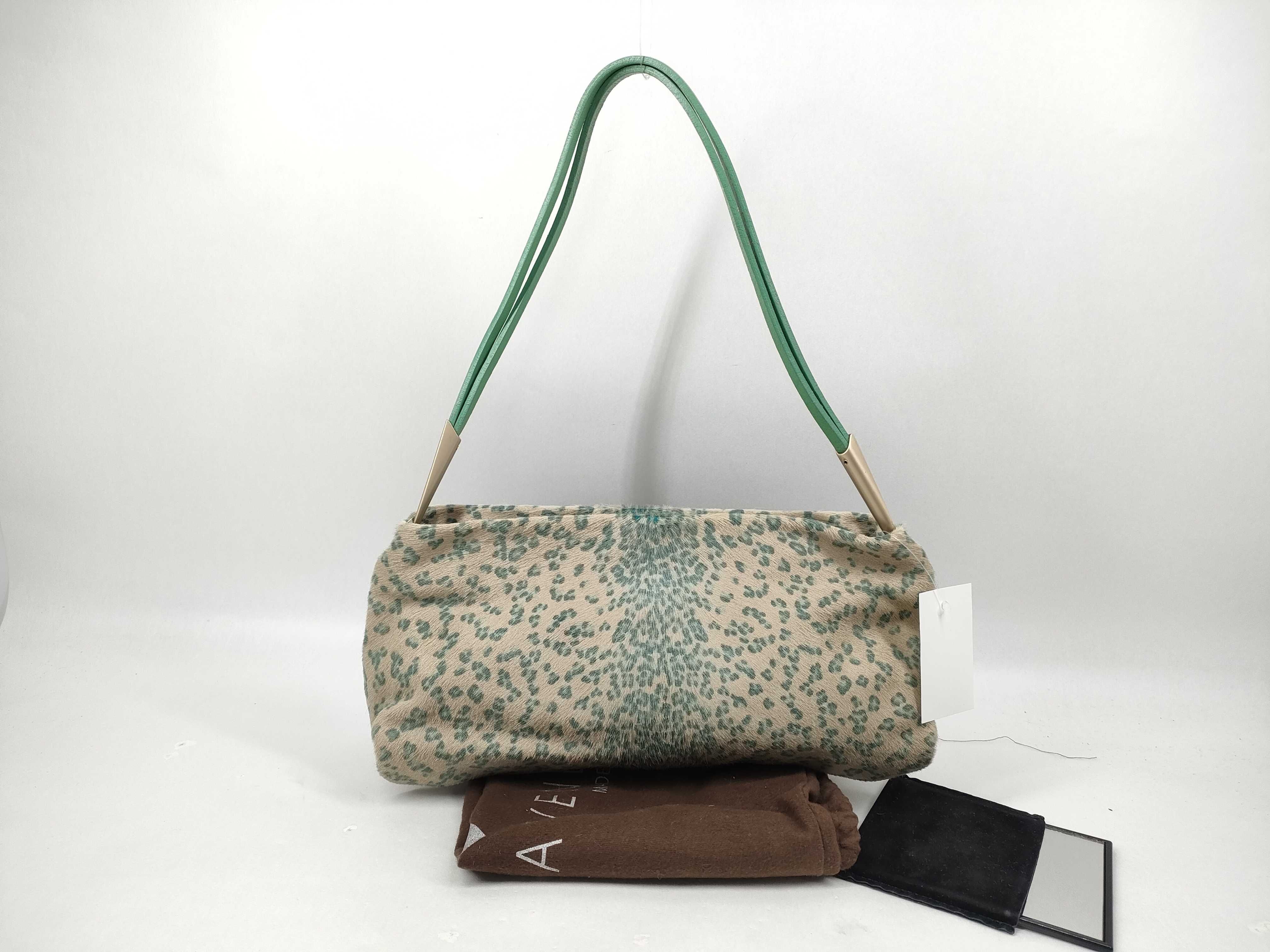 One-Shoulder Bag, Leopard Print, Calf Hair, Green Shoulder Bag